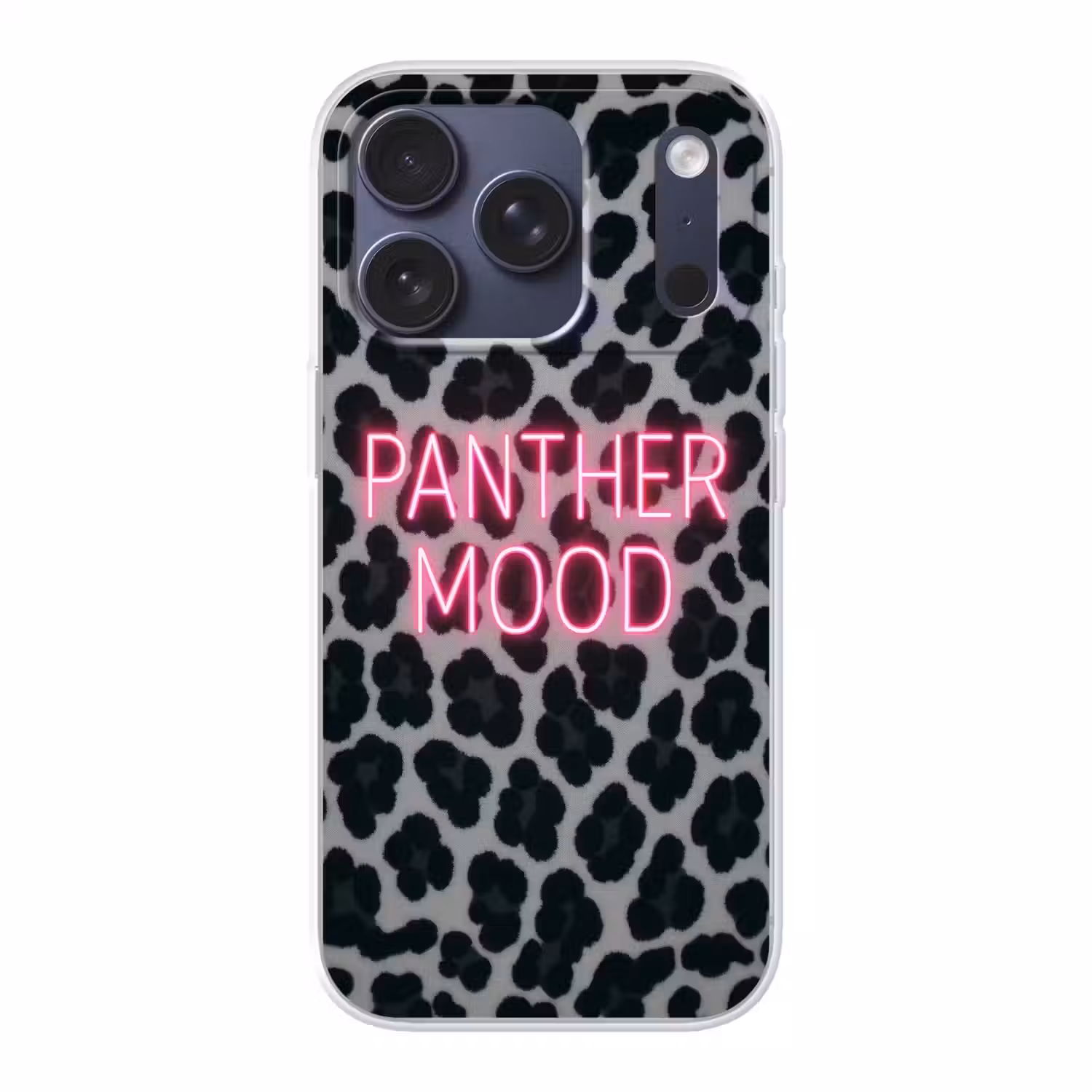Panterprint - Zwart - Neonletters - Roze Telefoonhoesje iPhone 17 Pro klein -3d