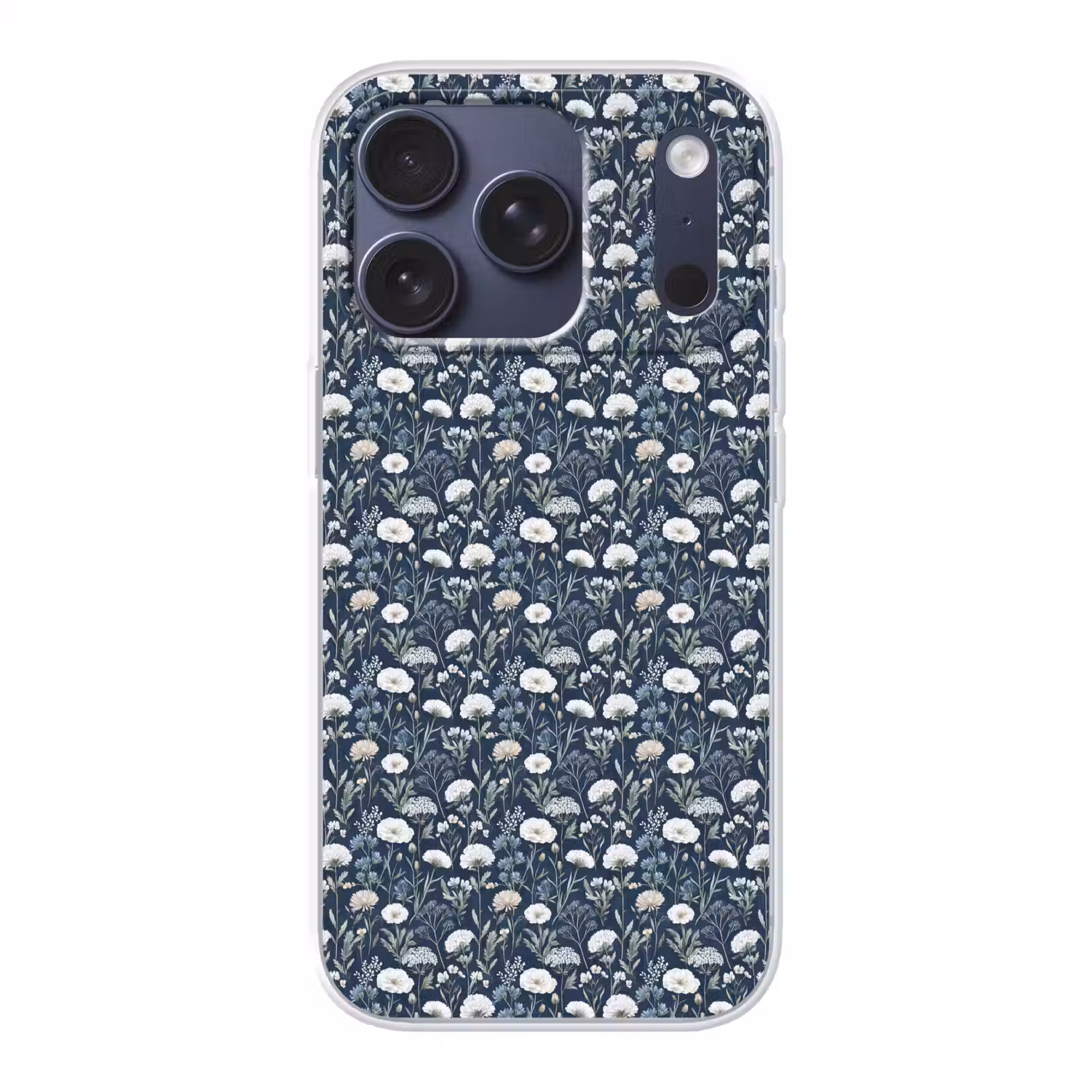 Patroon - Bloemen - Wit - Blauw Telefoonhoesje iPhone 17 Pro klein 878 -3d