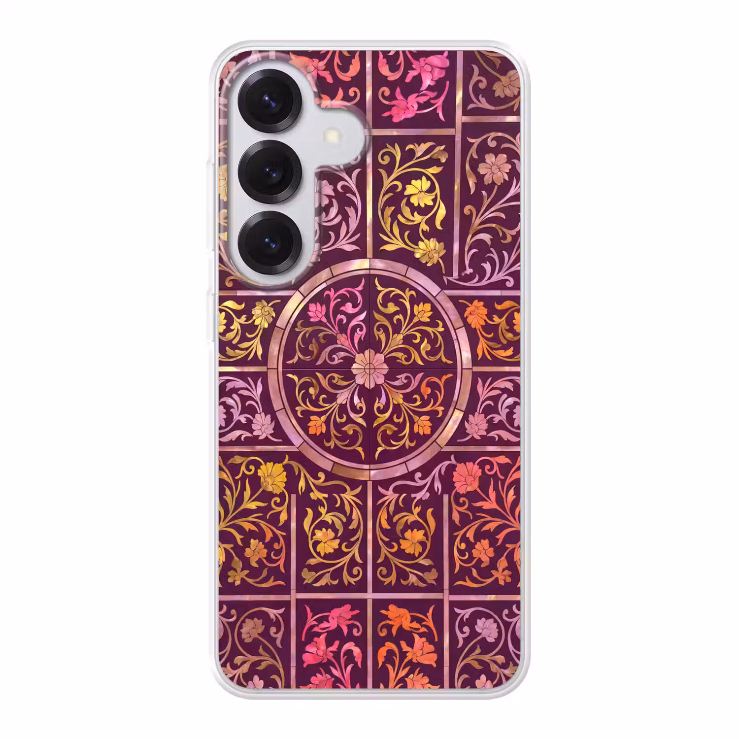 Patroon - Floraal - Oosters - Paars - Goud Telefoonhoesje Samsung Galaxy S26 klein -3d