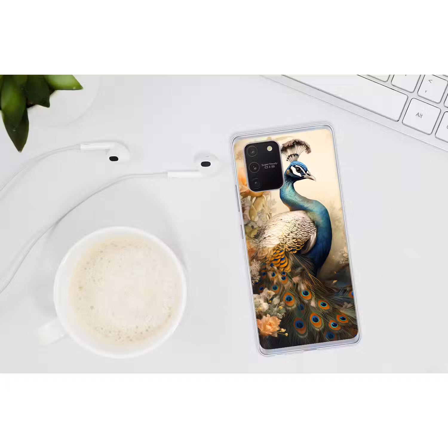 Pauw - Pauwenveren - Bloemen - Vogels - Botanisch Telefoonhoesje Samsung Galaxy S10 Lite klein -oordopS10Lite