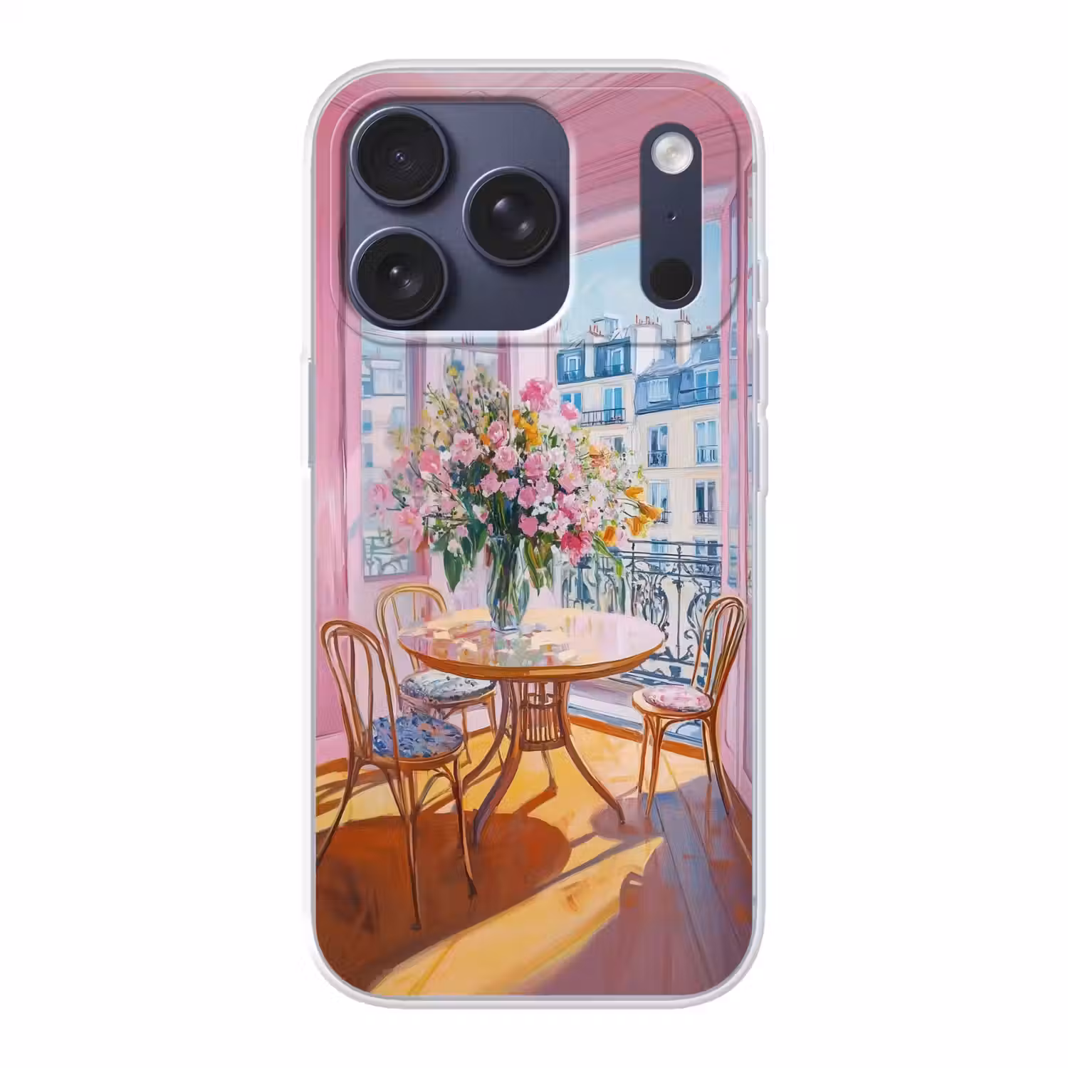 Pink - City - Bloemen Telefoonhoesje iPhone 17 Pro klein -3d