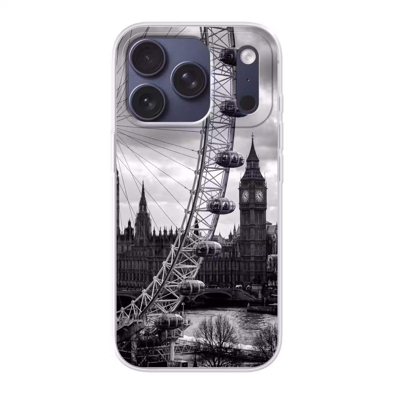 Reuzenrad - Klokkentoren - Architectuur - Zwart-wit - Stad Telefoonhoesje iPhone 17 Pro klein -3d