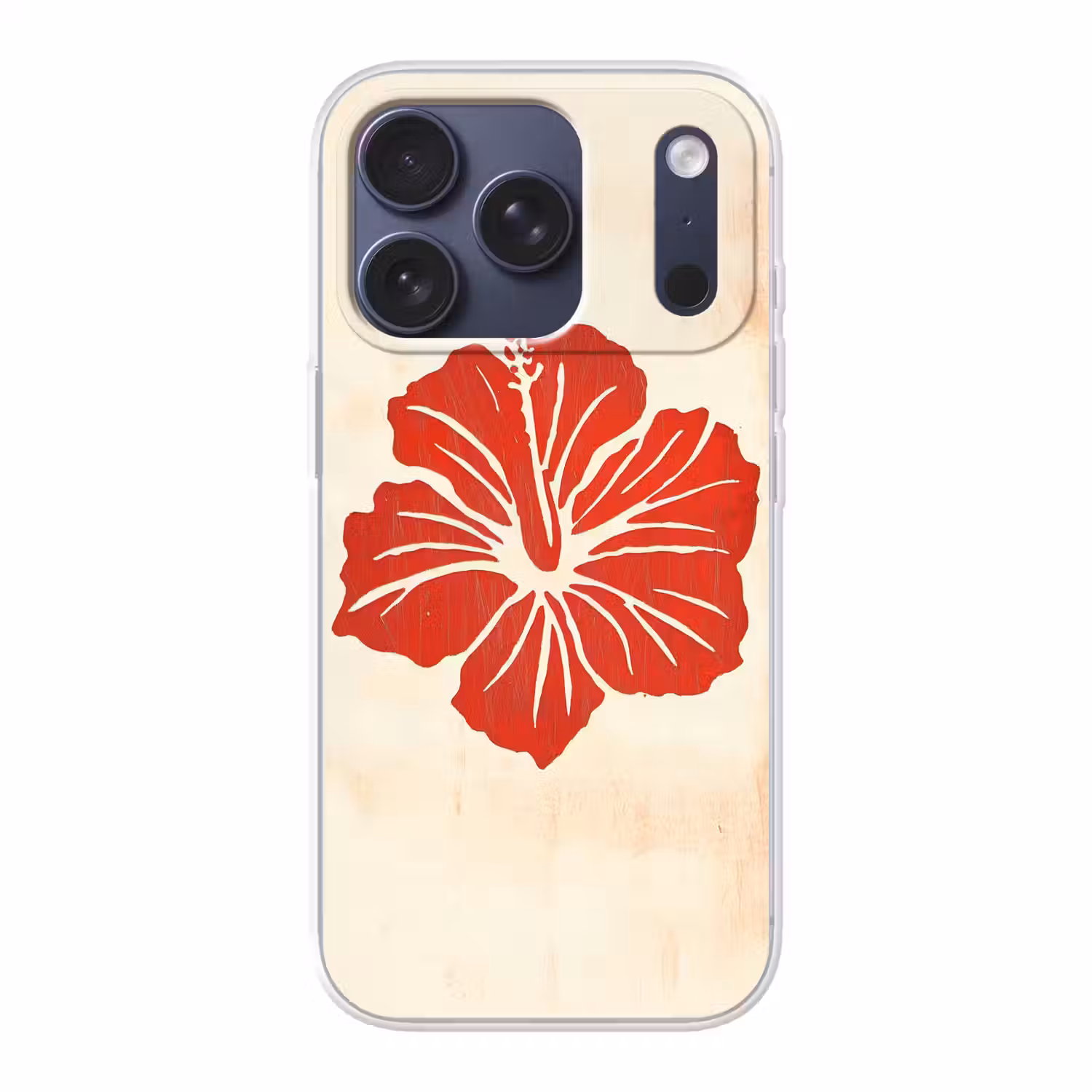 Rode hibiscusbloem - Textuur achtergrond - Beige Telefoonhoesje iPhone 17 Pro klein -3d