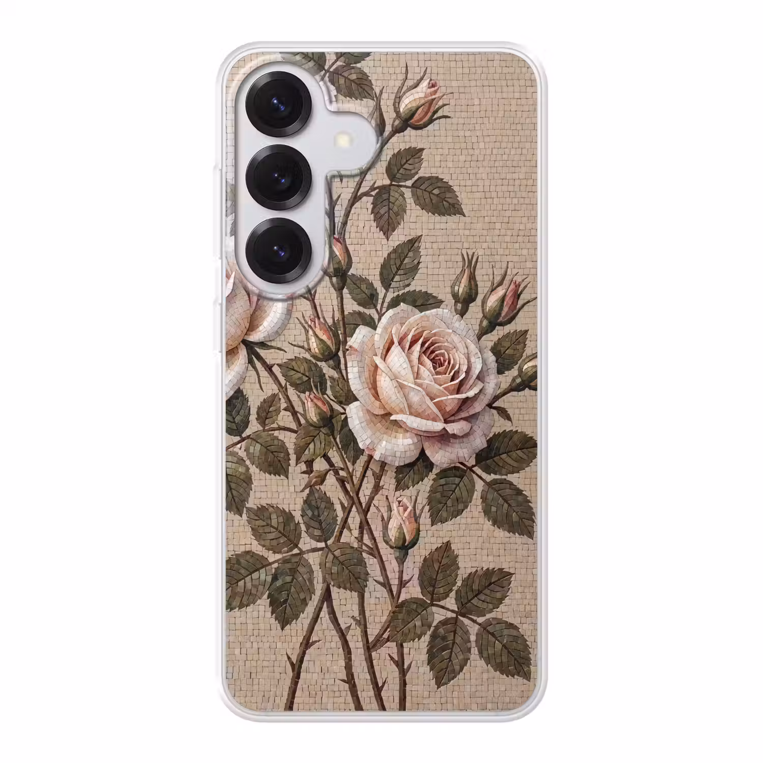 Roos - Mozaïek - Bloemen - Klassiek - Beige Telefoonhoesje Samsung Galaxy S26 klein -3d