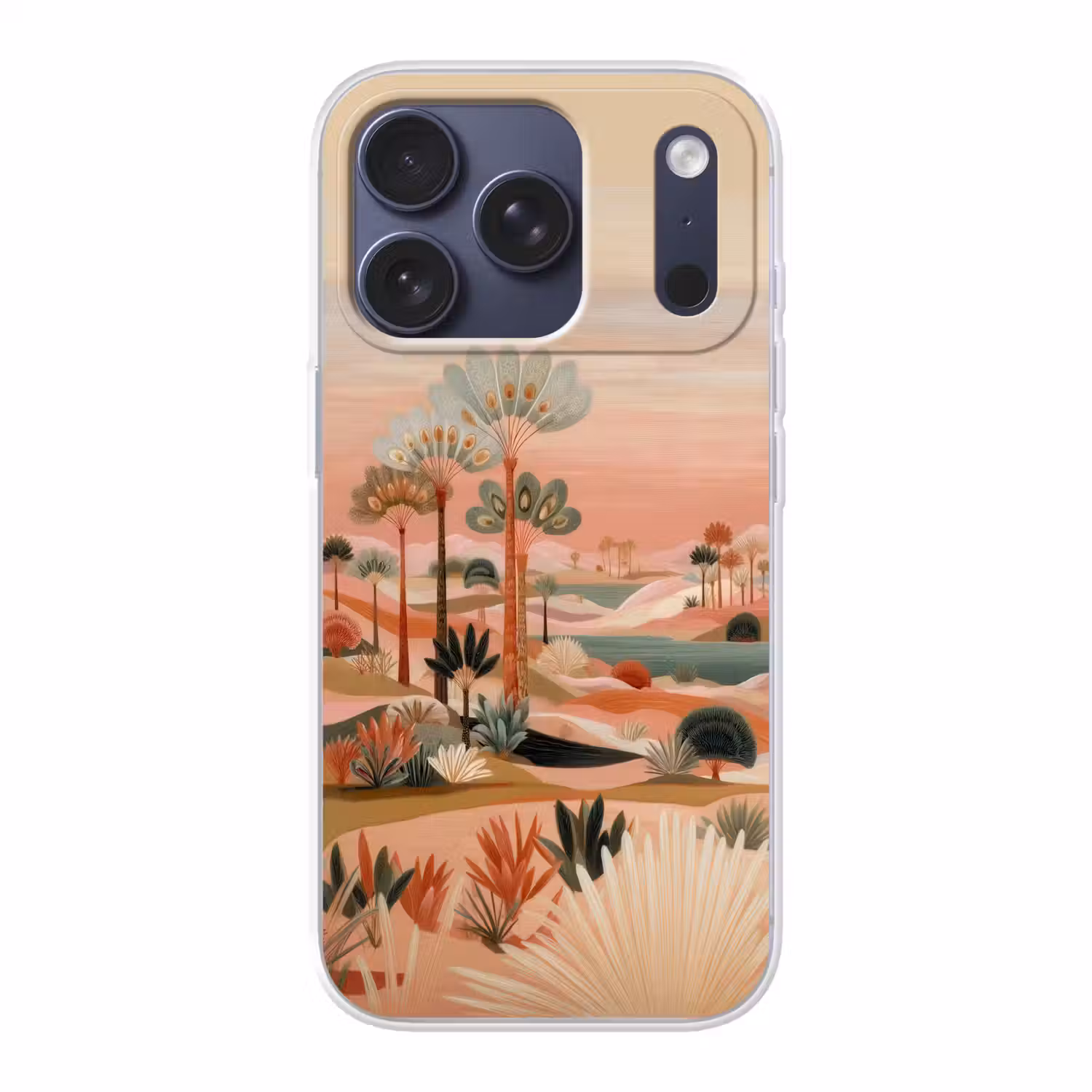 Roze landschap - Palmen - Water Telefoonhoesje iPhone 17 Pro klein -3d