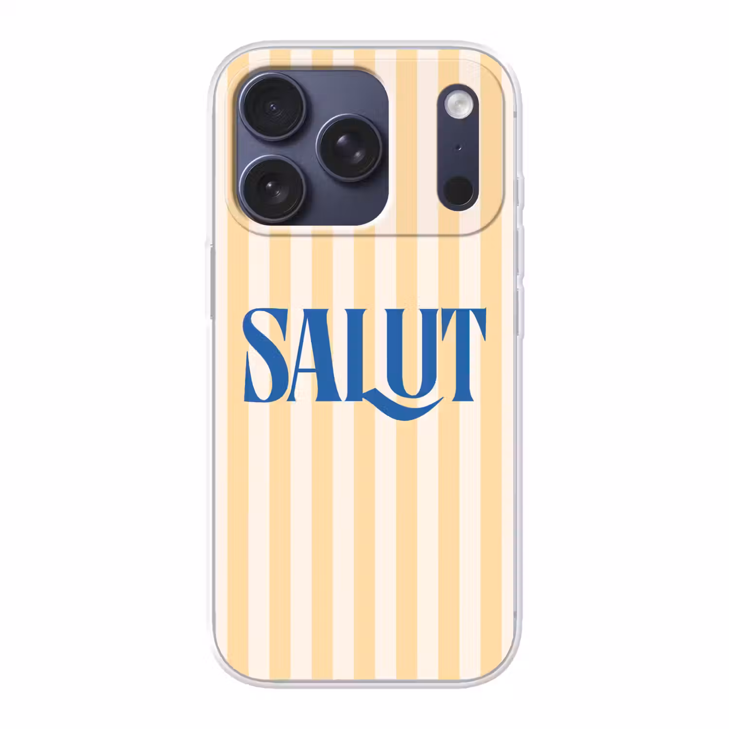 Salut - Quote - Strepen - Geel - Blauw - Wit Telefoonhoesje iPhone 17 Pro klein -3d