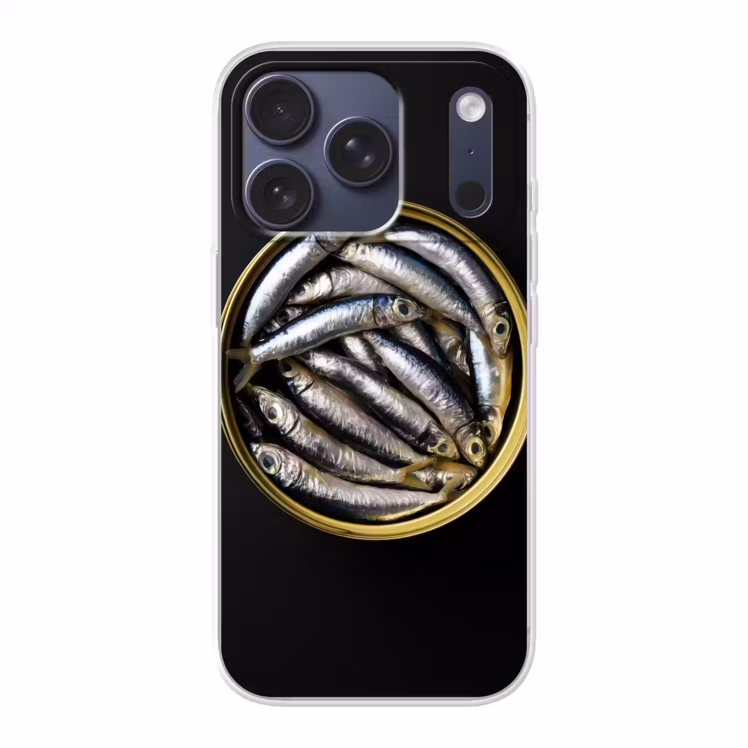 Sardines - Vissen - Rond - Zwart Telefoonhoesje iPhone 17 Pro klein -3d