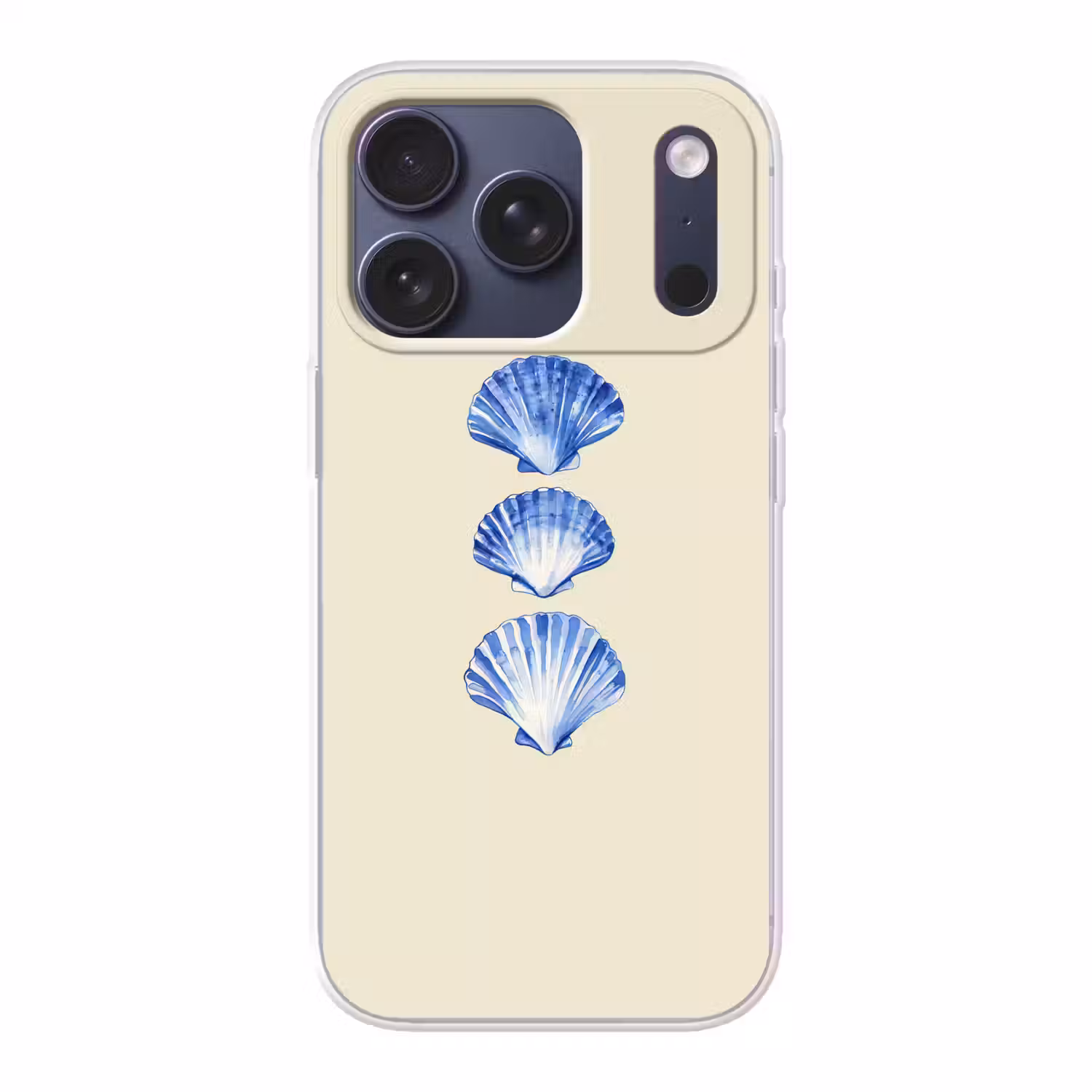 Schelpen - Blauw - Beige Telefoonhoesje iPhone 17 Pro klein -3d