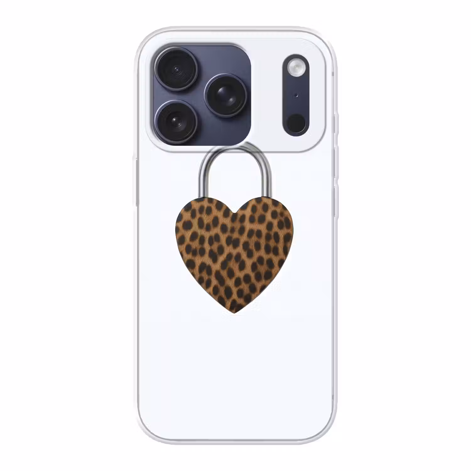 Slot - Hartvormig - Bruin - Panterprint Telefoonhoesje iPhone 17 Pro klein -3d