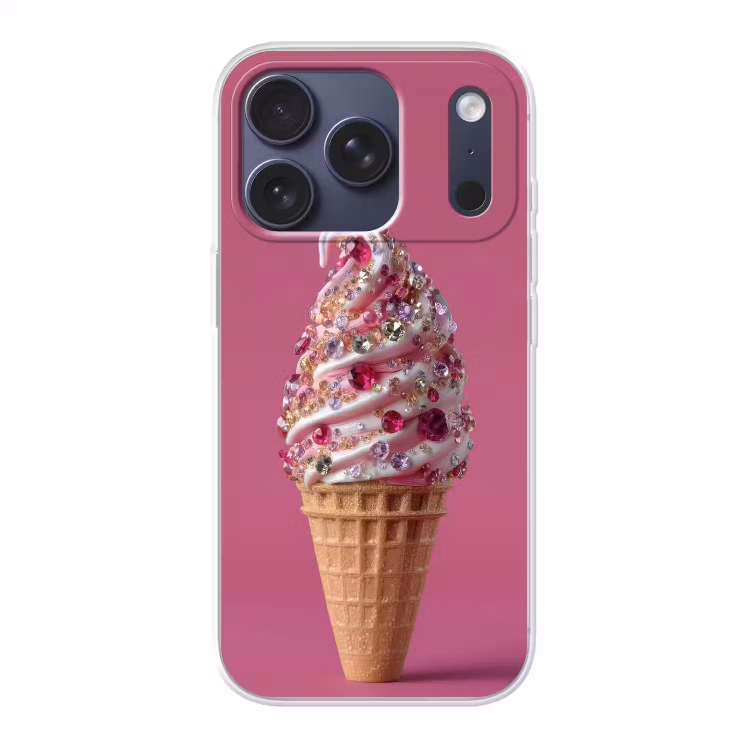 Softijs - Edelstenen - Roze - Hoorntje Telefoonhoesje iPhone 17 Pro klein -3d