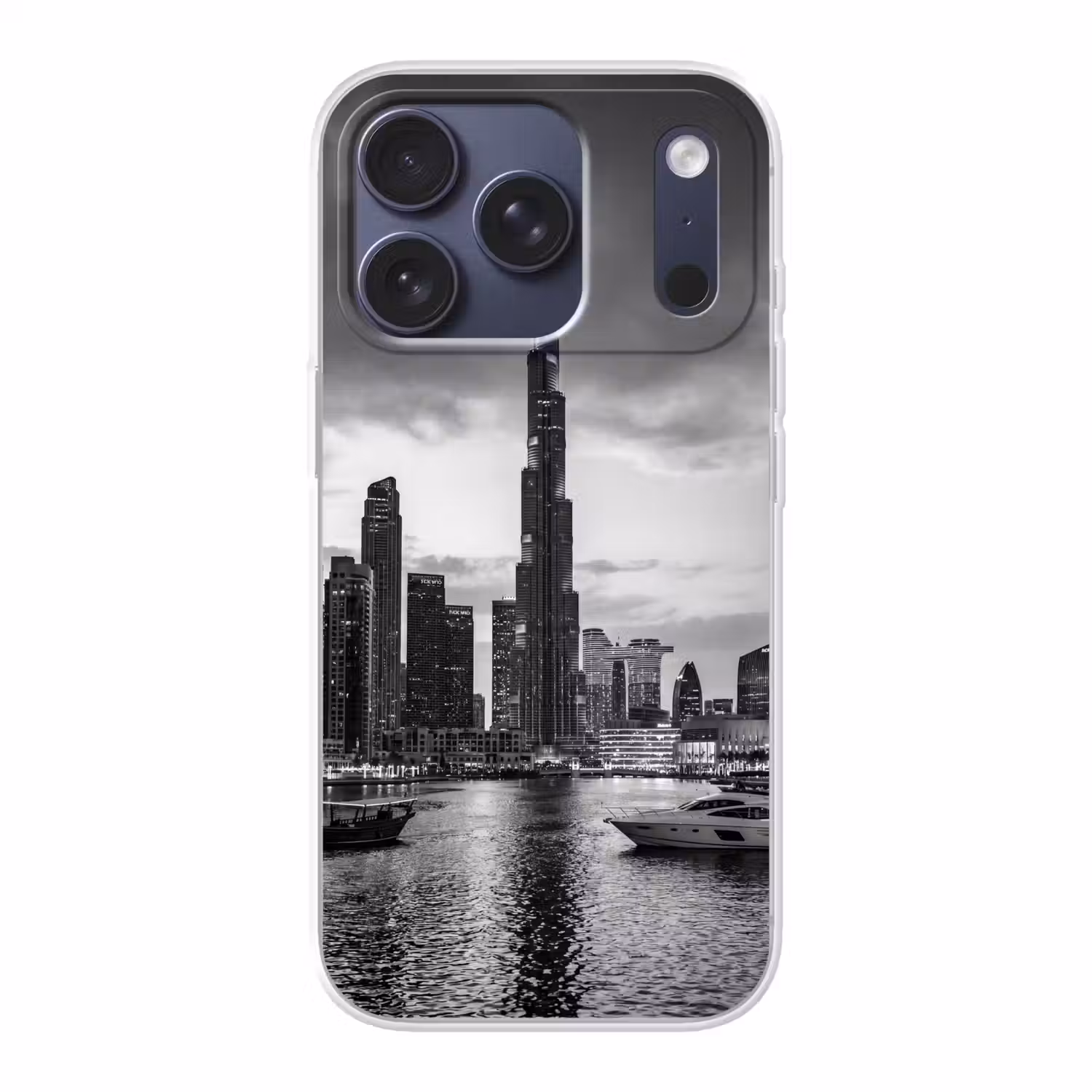 Stad - Skyline - Architectuur - Avond - Zwart-wit Telefoonhoesje iPhone 17 Pro klein -3d