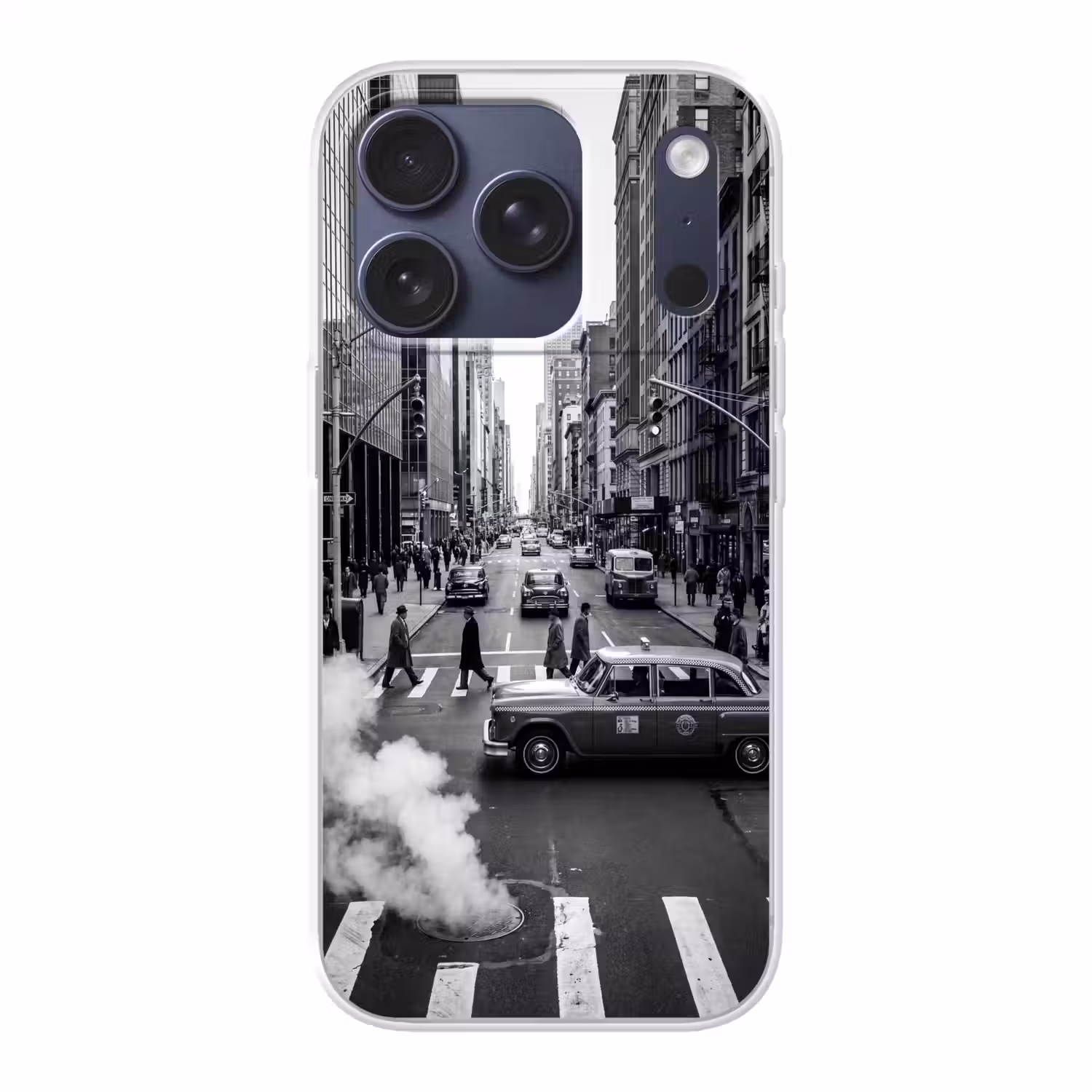 Stad - Straat - Gebouwen - Verkeer - Zwart-wit Telefoonhoesje iPhone 17 Pro klein -3d