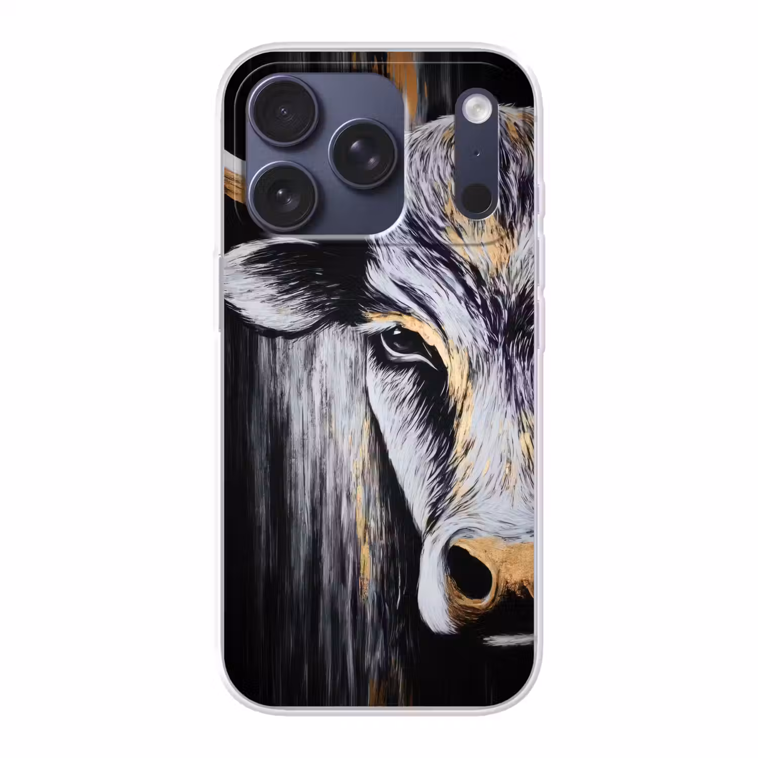 Stier - Hoorns - Snuit - Goud Telefoonhoesje iPhone 17 Pro klein -3d