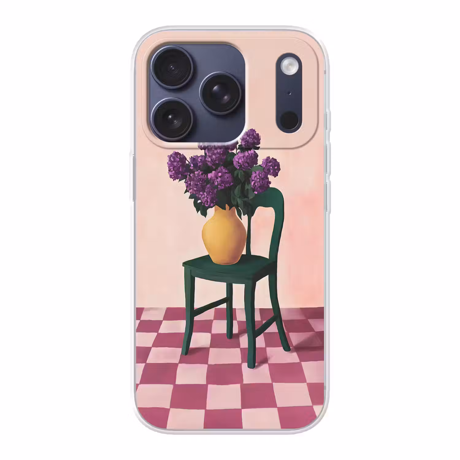 Stoel - Vaas - Bloemen - Geblokt Telefoonhoesje iPhone 17 Pro klein -3d