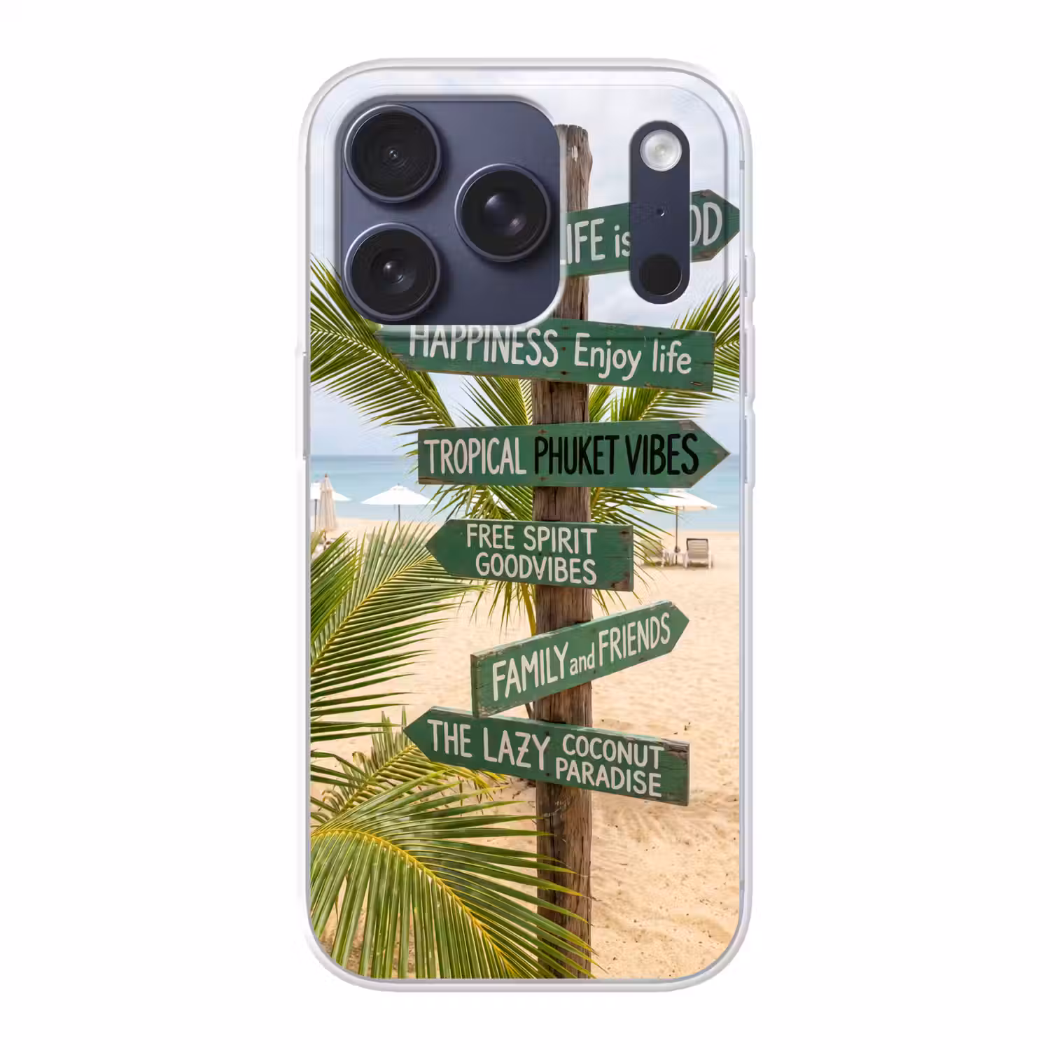 Strand - Wegwijzer - Palmen - Tropisch - Groen Telefoonhoesje iPhone 17 Pro klein -3d