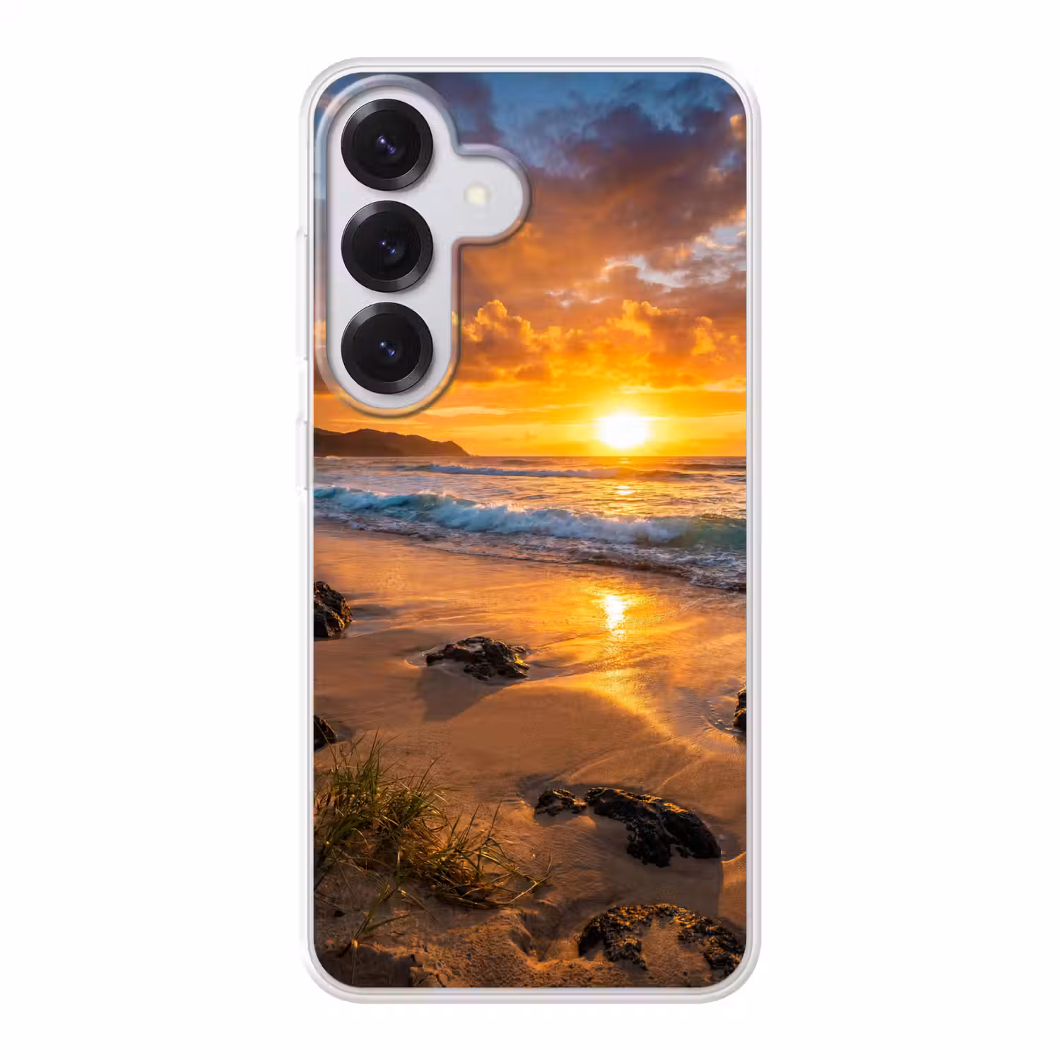 Strand - Zonsondergang - Golven - Natuur - Oranje Telefoonhoesje Samsung Galaxy S26 klein -3d
