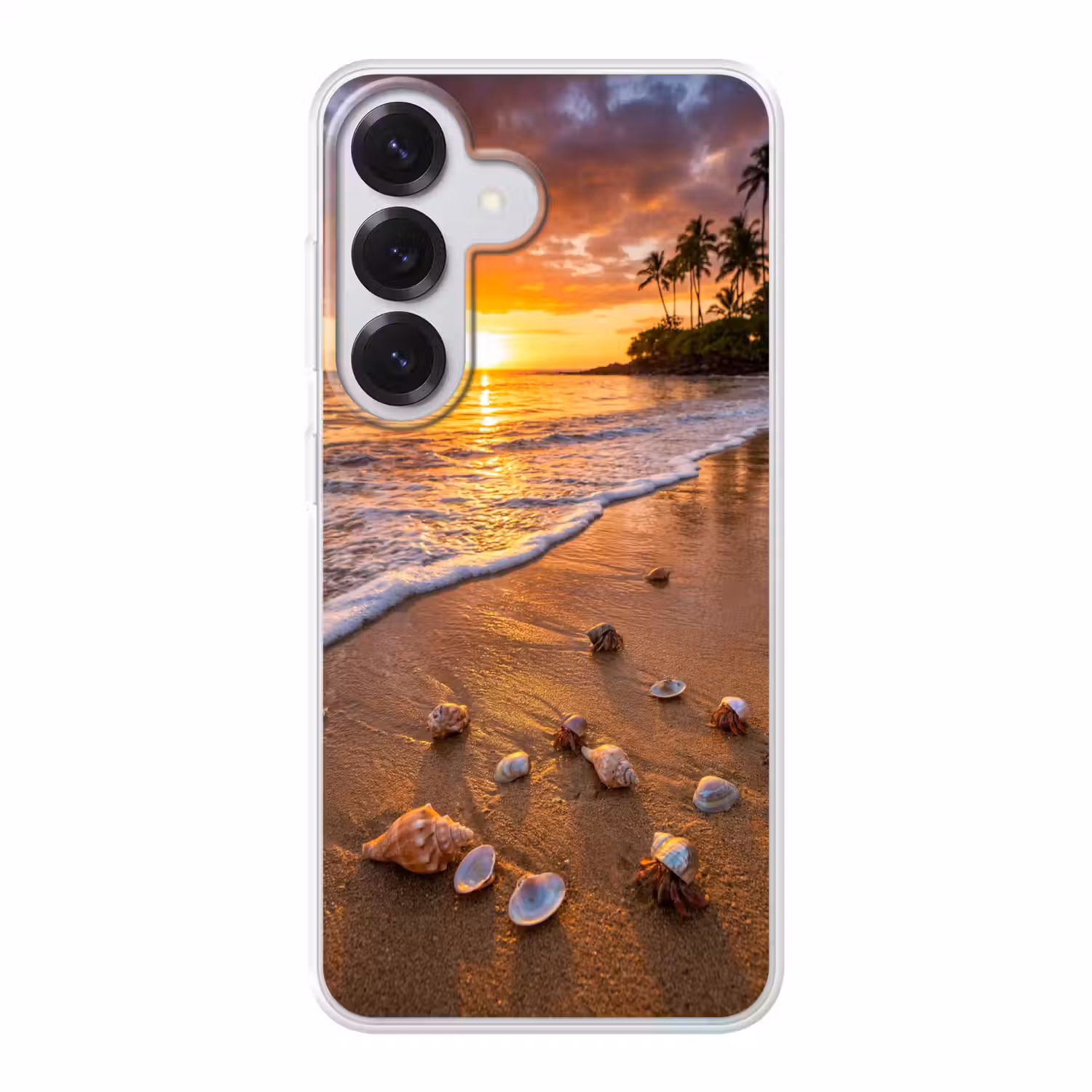Strand - Zonsondergang - Palmbomen - Natuur - Oranje Telefoonhoesje Samsung Galaxy S26 klein -3d