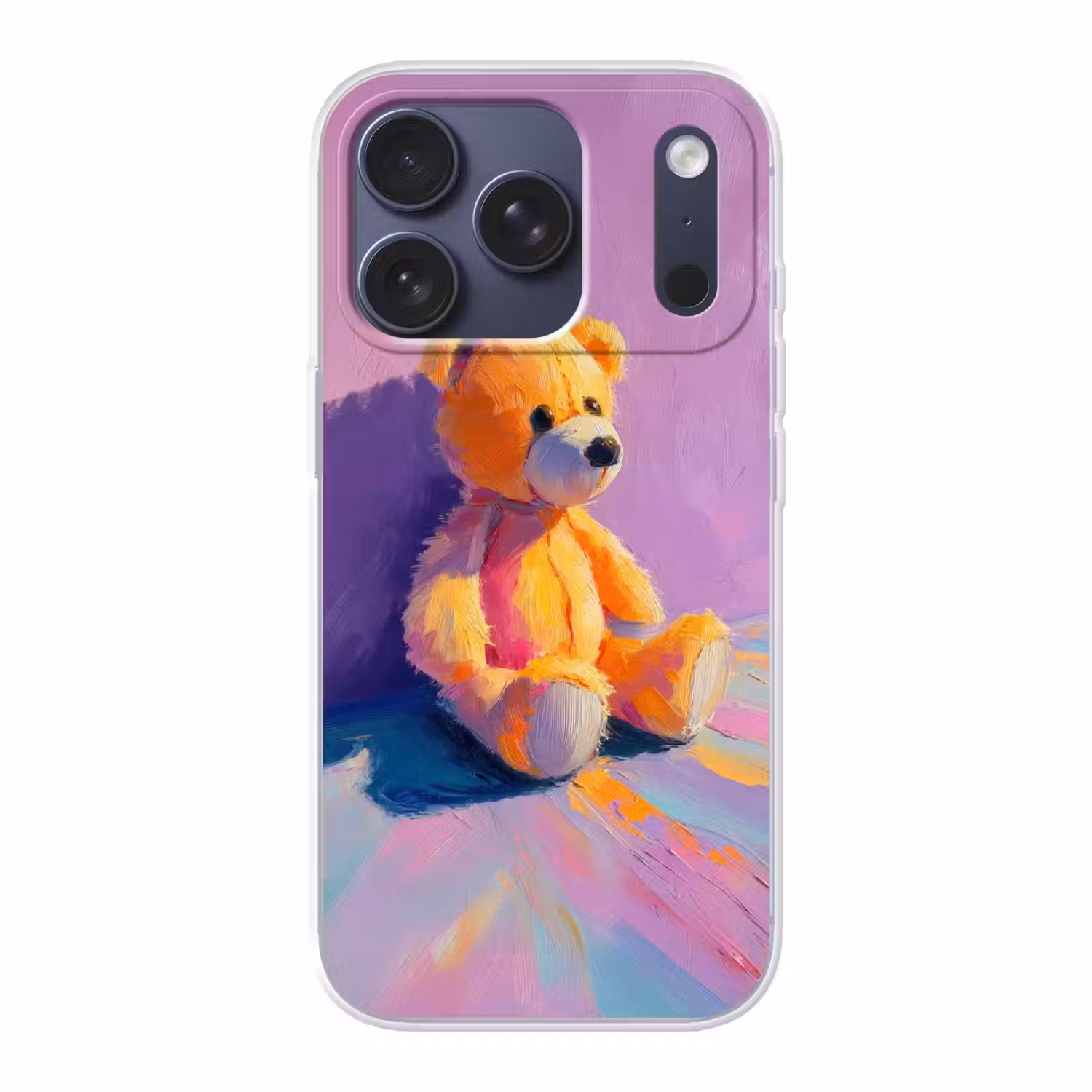 Teddybeer - Schaduw - Penseelstreken - Paars Telefoonhoesje iPhone 17 Pro klein -3d