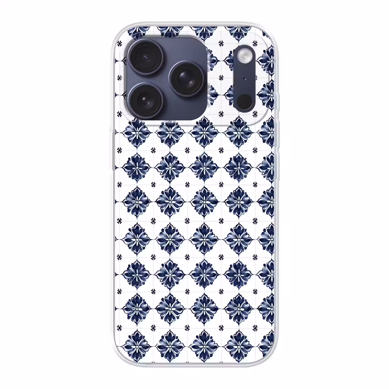 Tegelmotief - Blauw - Wit - Bloem Telefoonhoesje iPhone 17 Pro klein 878 -3d