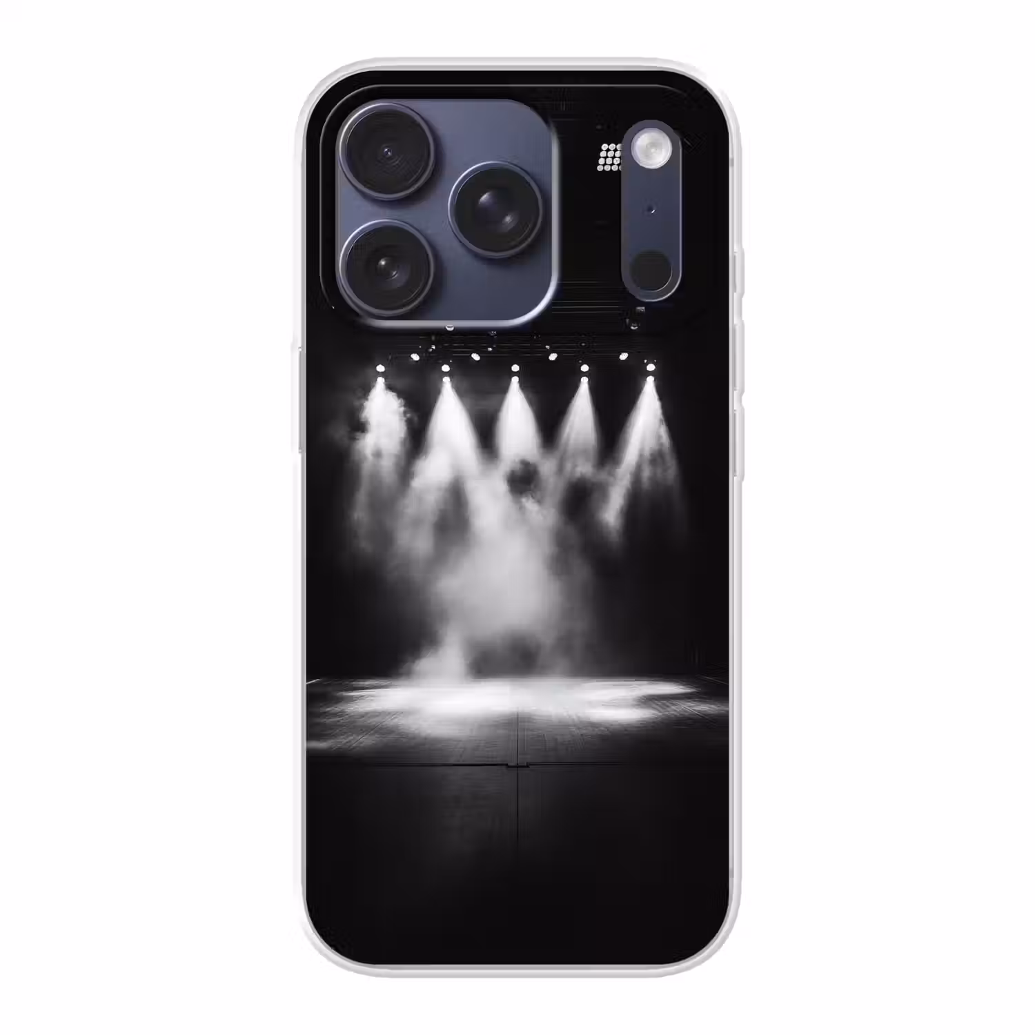 Theaterzaal - Mist - Spotlights - Zwart Telefoonhoesje iPhone 17 Pro klein -3d