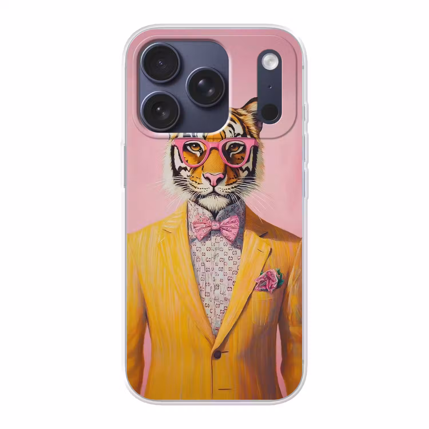 Tijger - Bril - Geel - Jasje Telefoonhoesje iPhone 17 Pro klein -3d