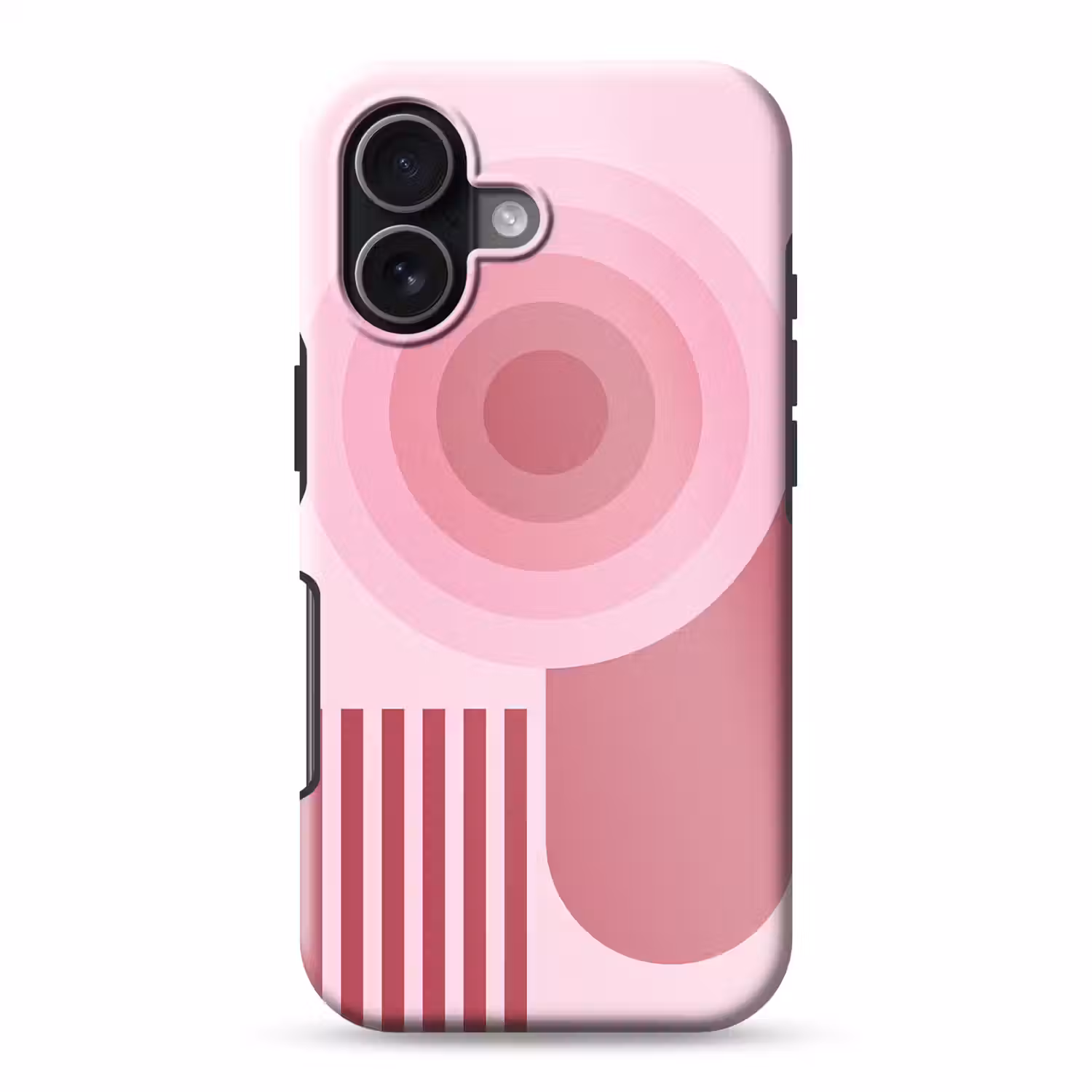 Abstract - Cirkels - Strepen - Modern - Roze Toughcase MagSafe Apple iPhone 17 klein -3d