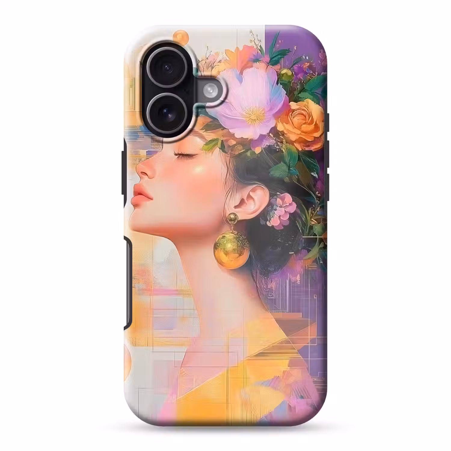 Abstract - Vrouw - Bloemenkroon - Goud Toughcase MagSafe Apple iPhone 17 klein -3d