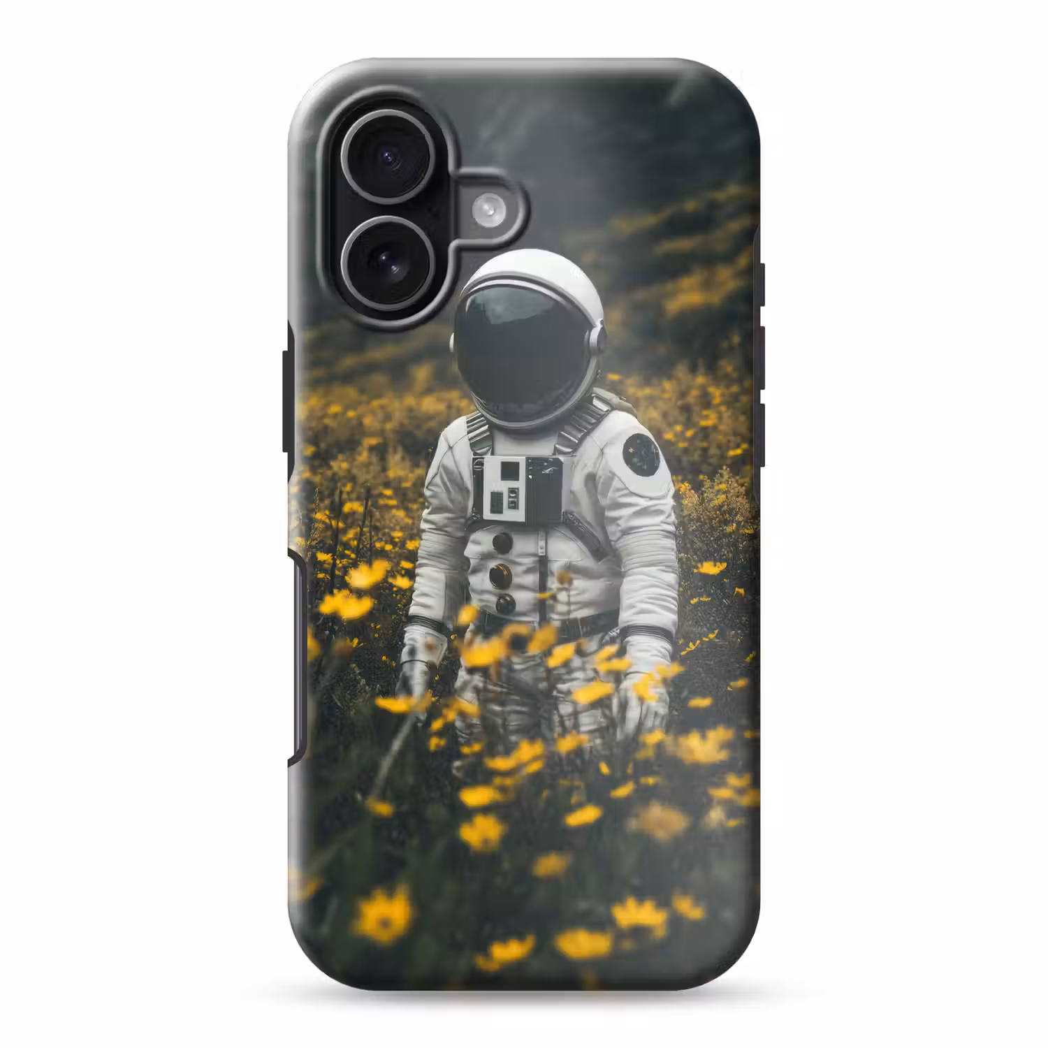 Astronaut - Bloemen - Veld - Geel Toughcase MagSafe Apple iPhone 17 klein -3d