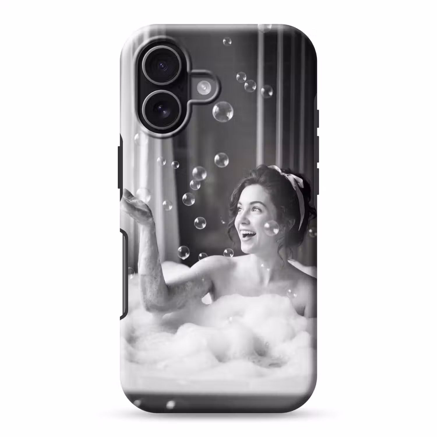 Bad - Bubbels - Zwart - Wit Toughcase MagSafe Apple iPhone 17 klein -3d