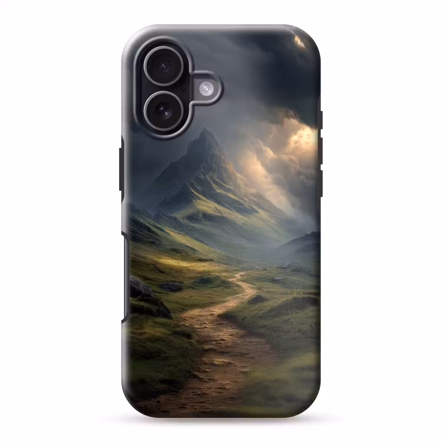 Bergen - Kronkelpad - Groen - Wolken Toughcase MagSafe Apple iPhone 17 klein -3d