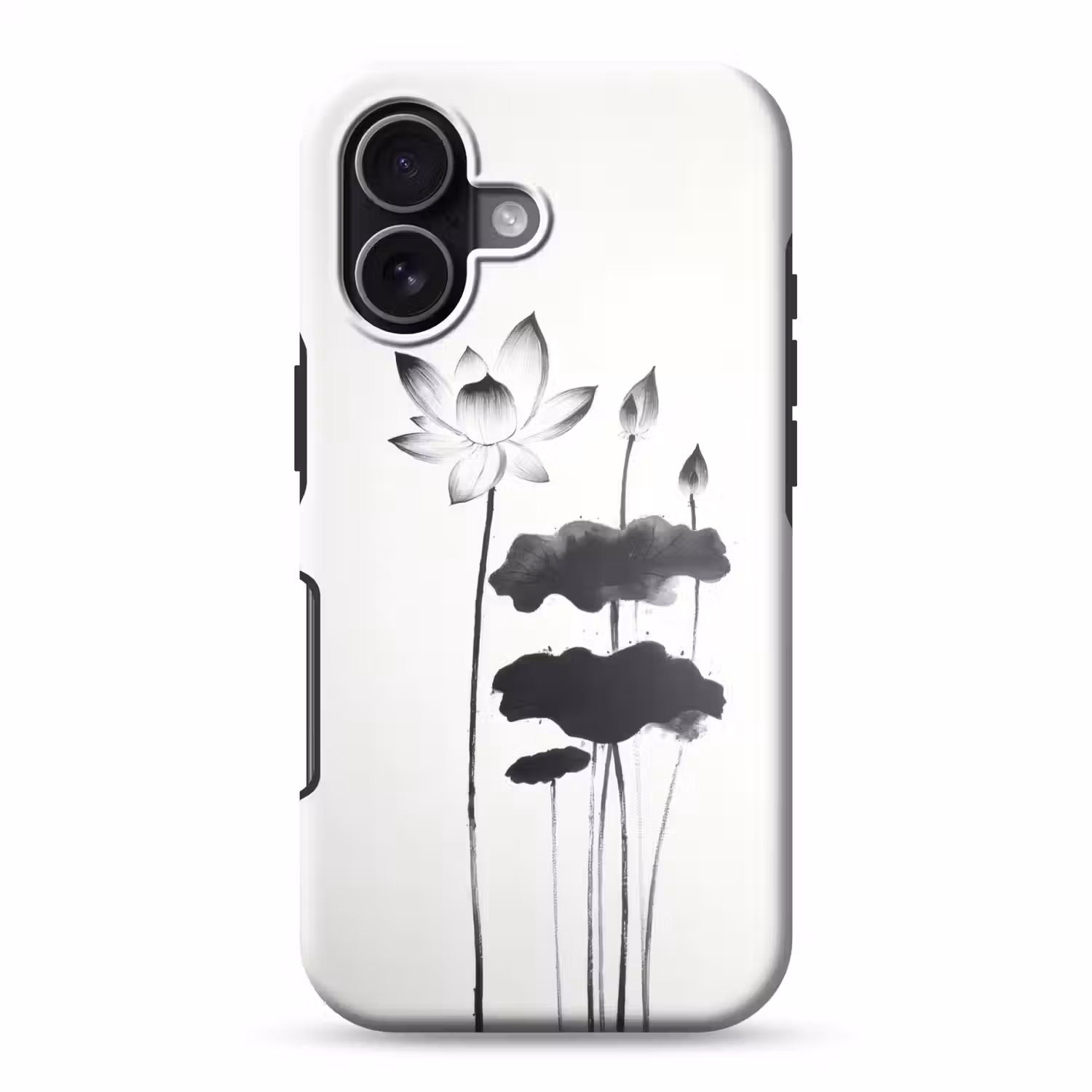 Bladeren - Zwart - Lotusbloem - Minimalitisch Toughcase MagSafe Apple iPhone 17 klein -3d