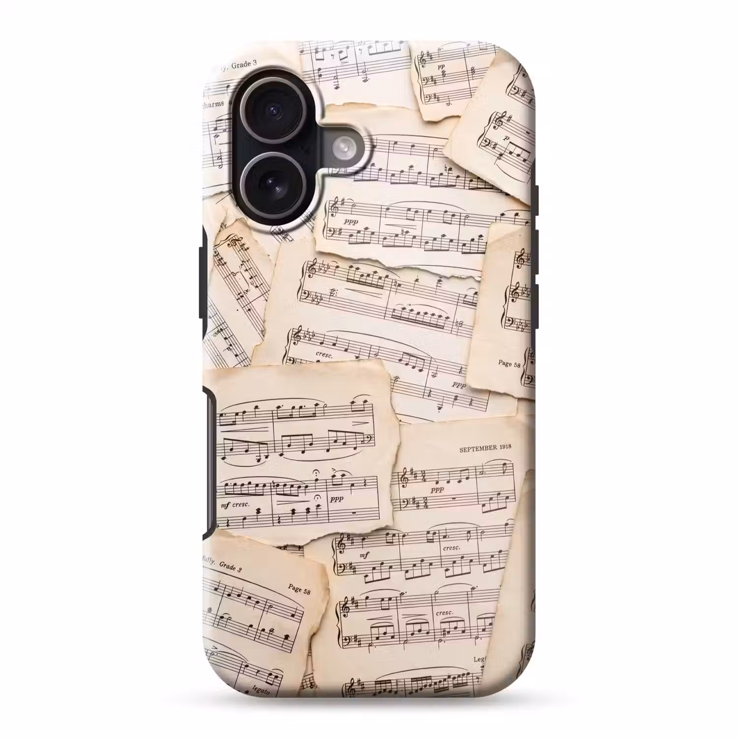 Bladmuziek - Oud - Noten - Vintage - Beige Toughcase MagSafe Apple iPhone 17 klein -3d
