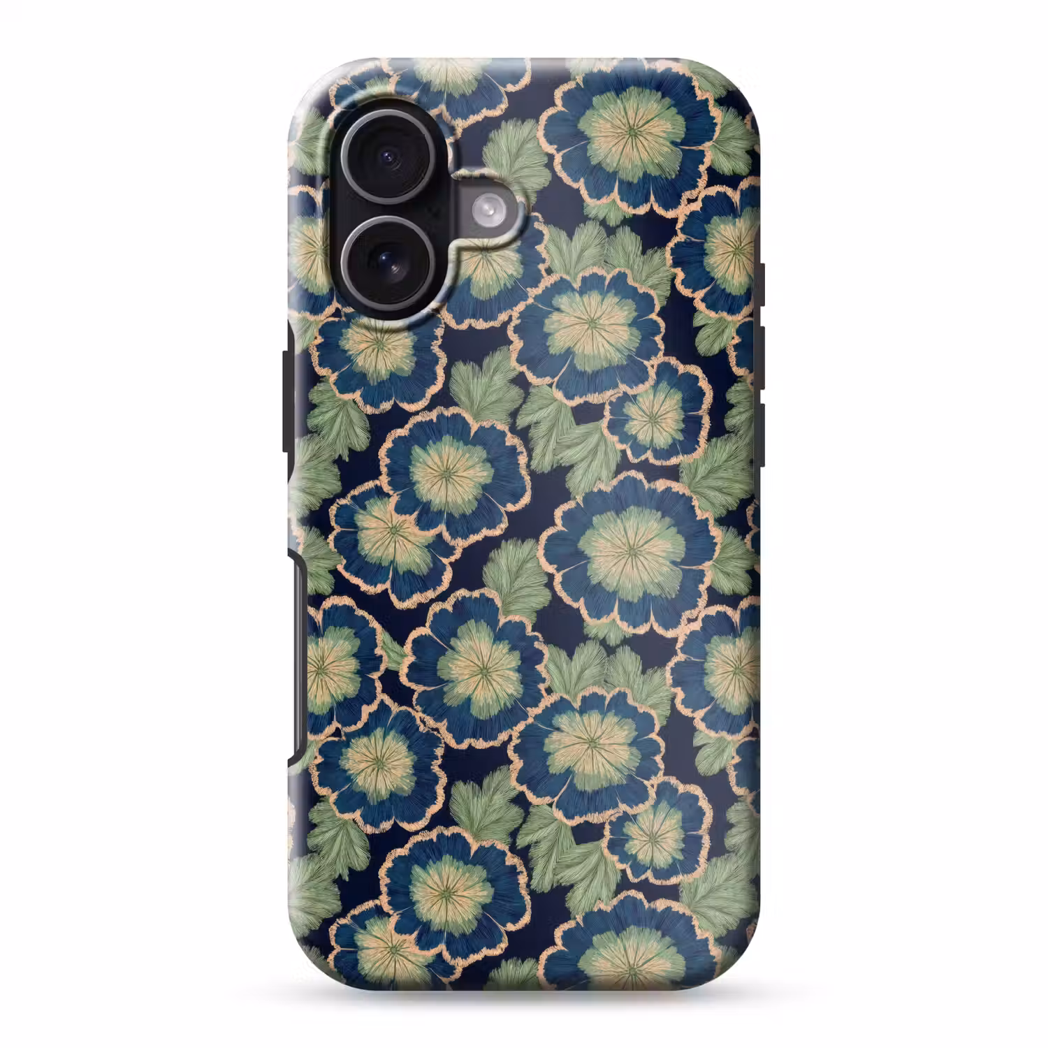 Bloemen - Borduurwerk - Patroon - Blauw - Groen Toughcase MagSafe Apple iPhone 17 klein 1017 -3d