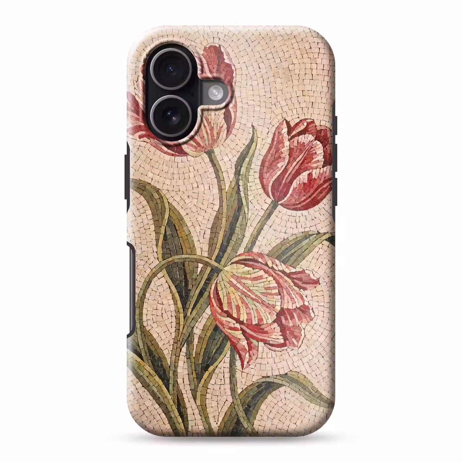 Bloemen - Mozaïek - Rood - Groen - Kunst Toughcase MagSafe Apple iPhone 17 klein -3d