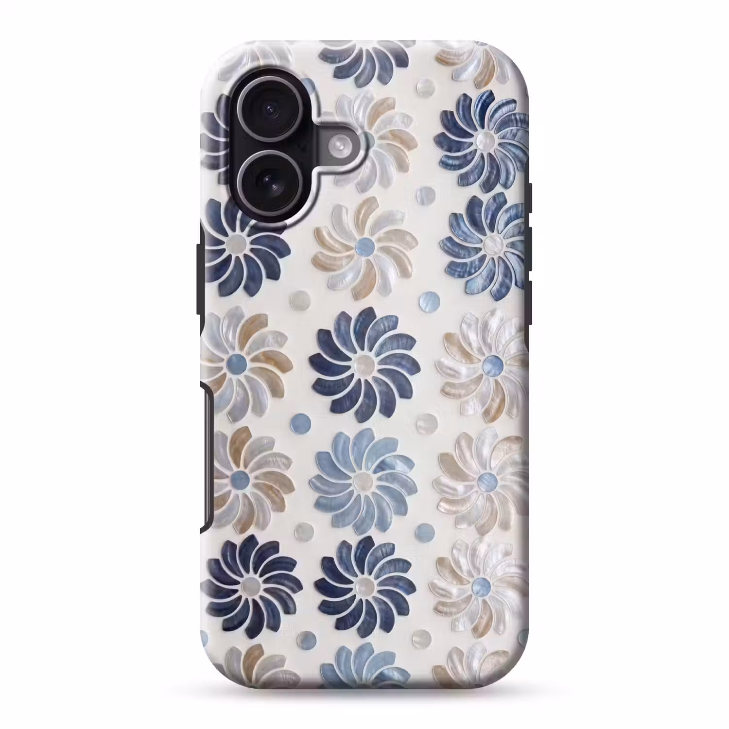 Bloemen - Parelmoer - Abstract - Patroon - Blauw Toughcase MagSafe Apple iPhone 17 klein -3d