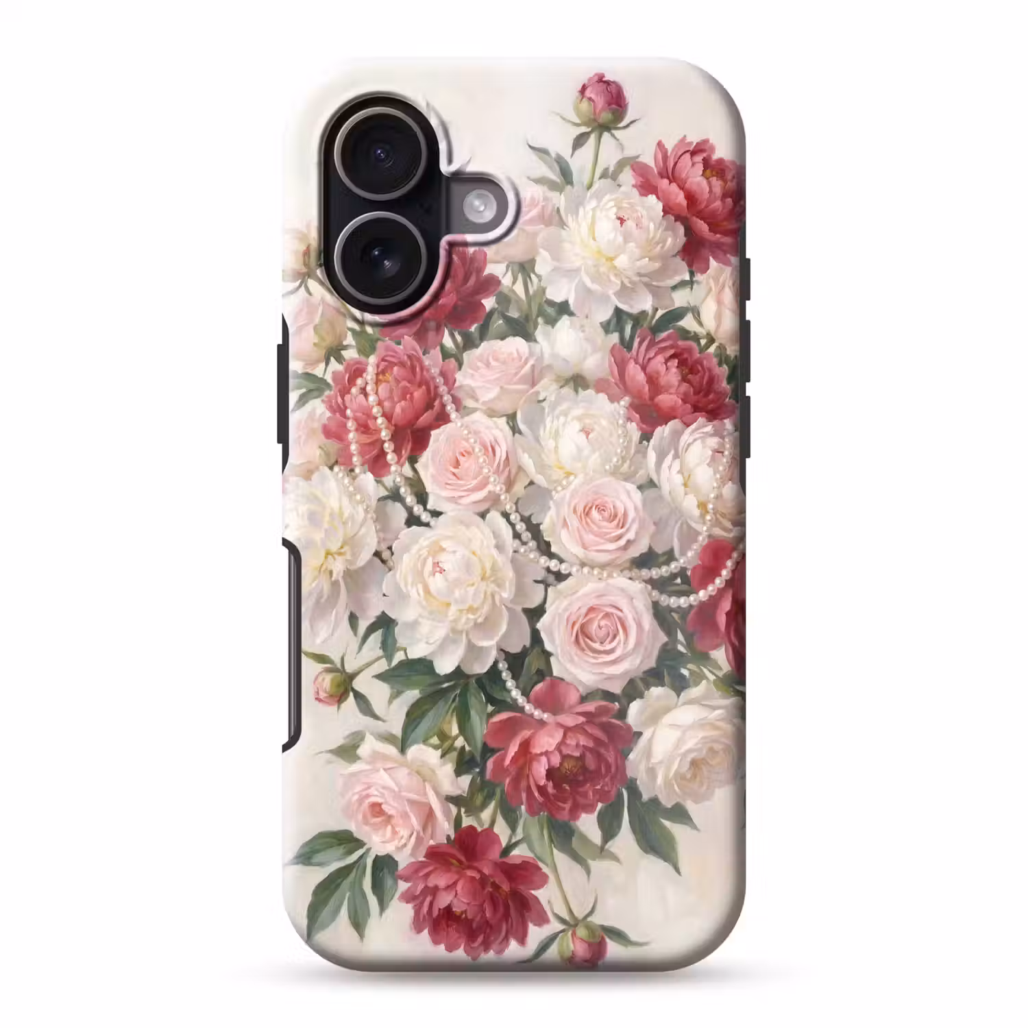 Bloemen - Parels - Romantiek - Klassiek - Roze Toughcase MagSafe Apple iPhone 17 klein -3d