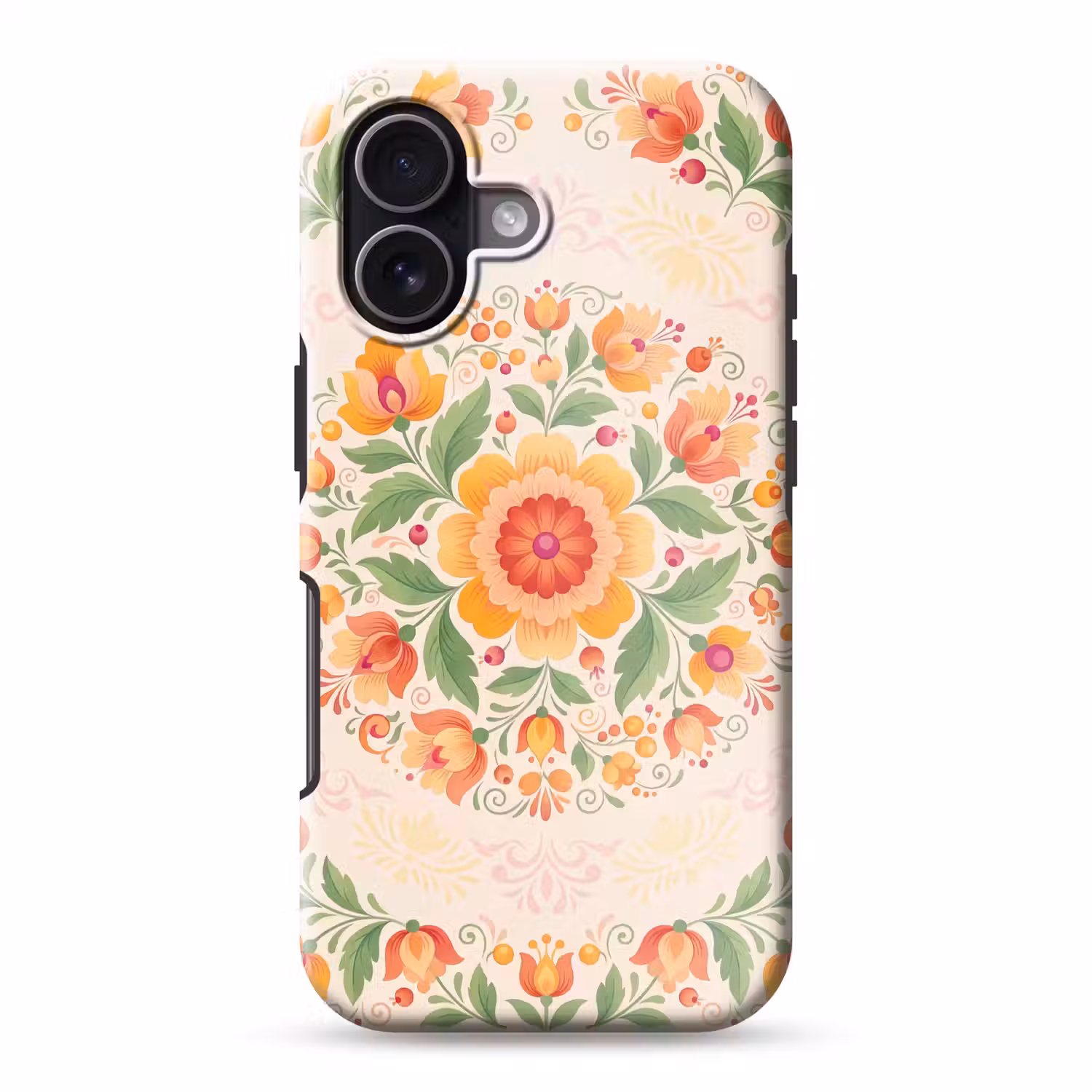 Bloemen - Patroon - Decoratief - Oranje Toughcase MagSafe Apple iPhone 17 klein -3d