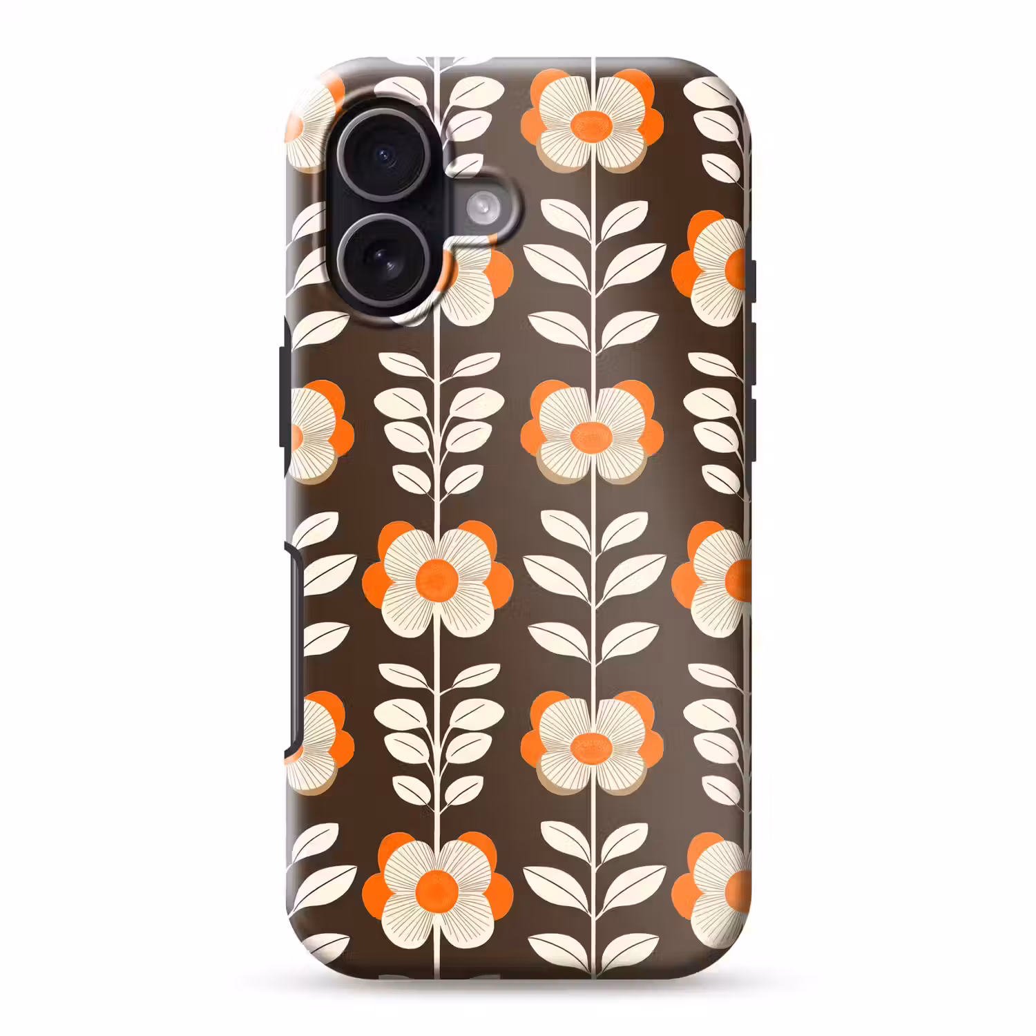 Bloemen - Retro - Bruin Toughcase MagSafe Apple iPhone 17 klein 1017 -3d