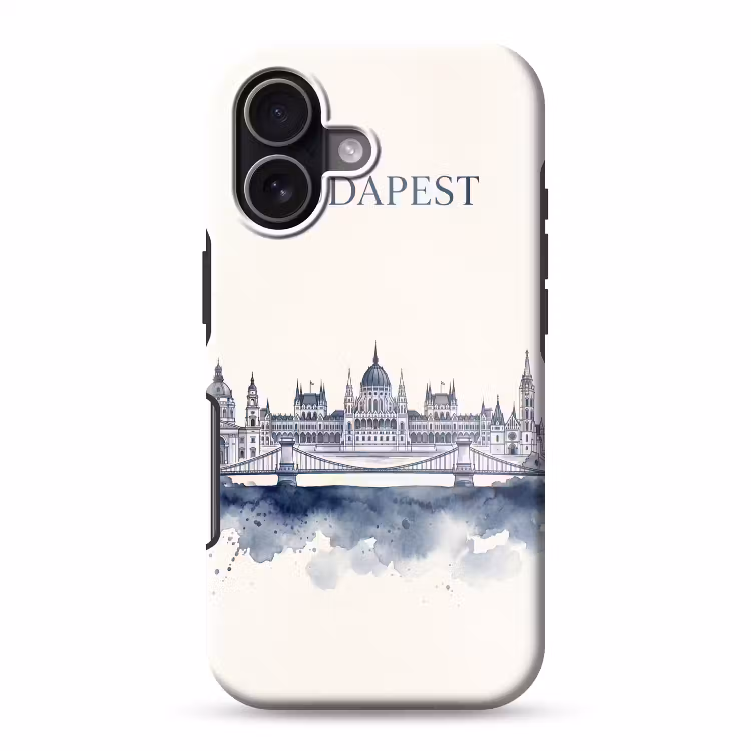 Boedapest - Skyline - Architectuur - Aquarel - Blauw Toughcase MagSafe Apple iPhone 17 klein -3d