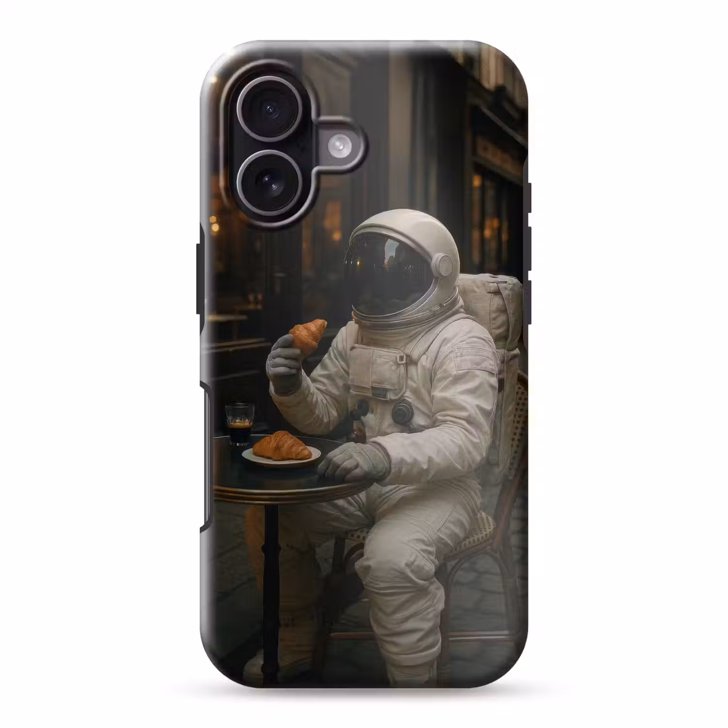 Café - Croissant - Koffie - Astronaut Toughcase MagSafe Apple iPhone 17 klein -3d