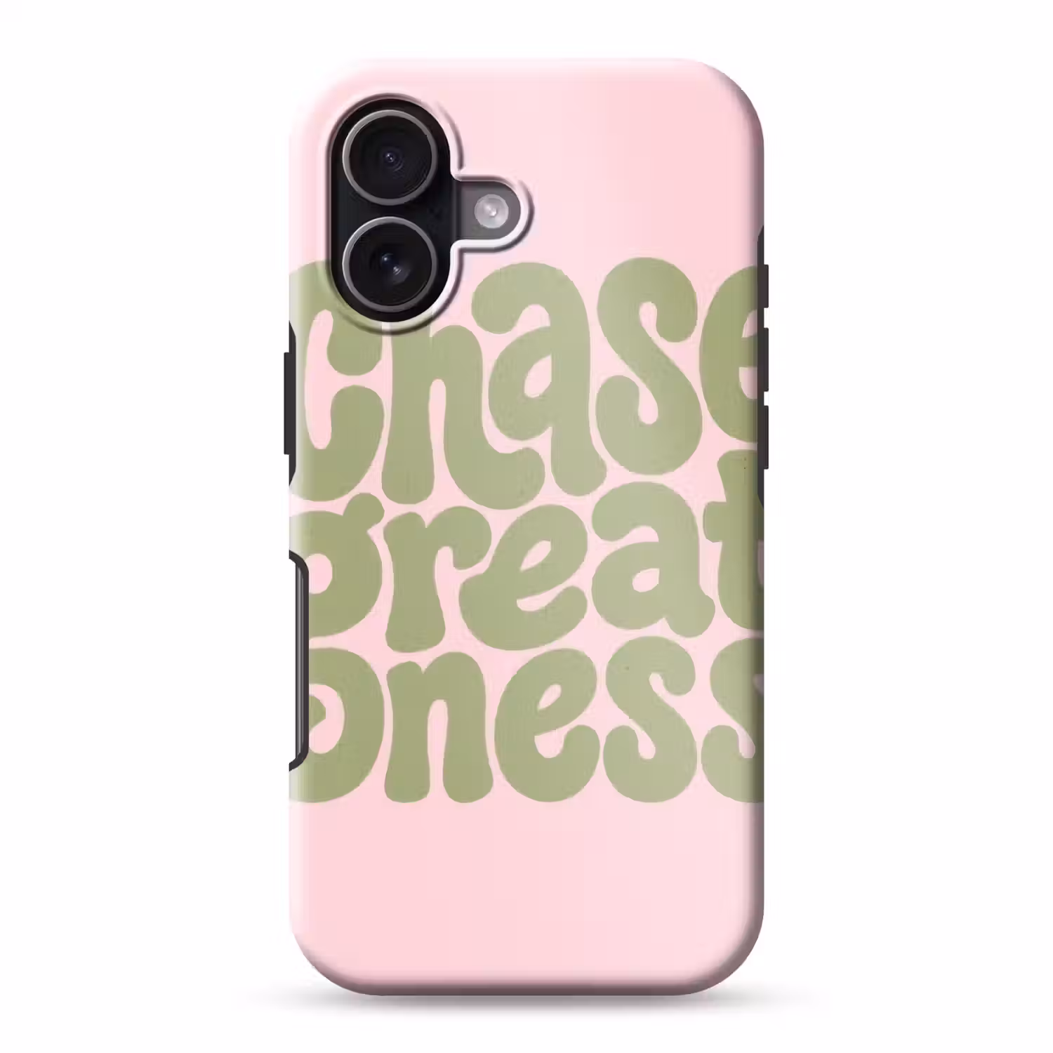 Chase greatness - Groen - Roze - Retro Toughcase MagSafe Apple iPhone 17 klein -3d