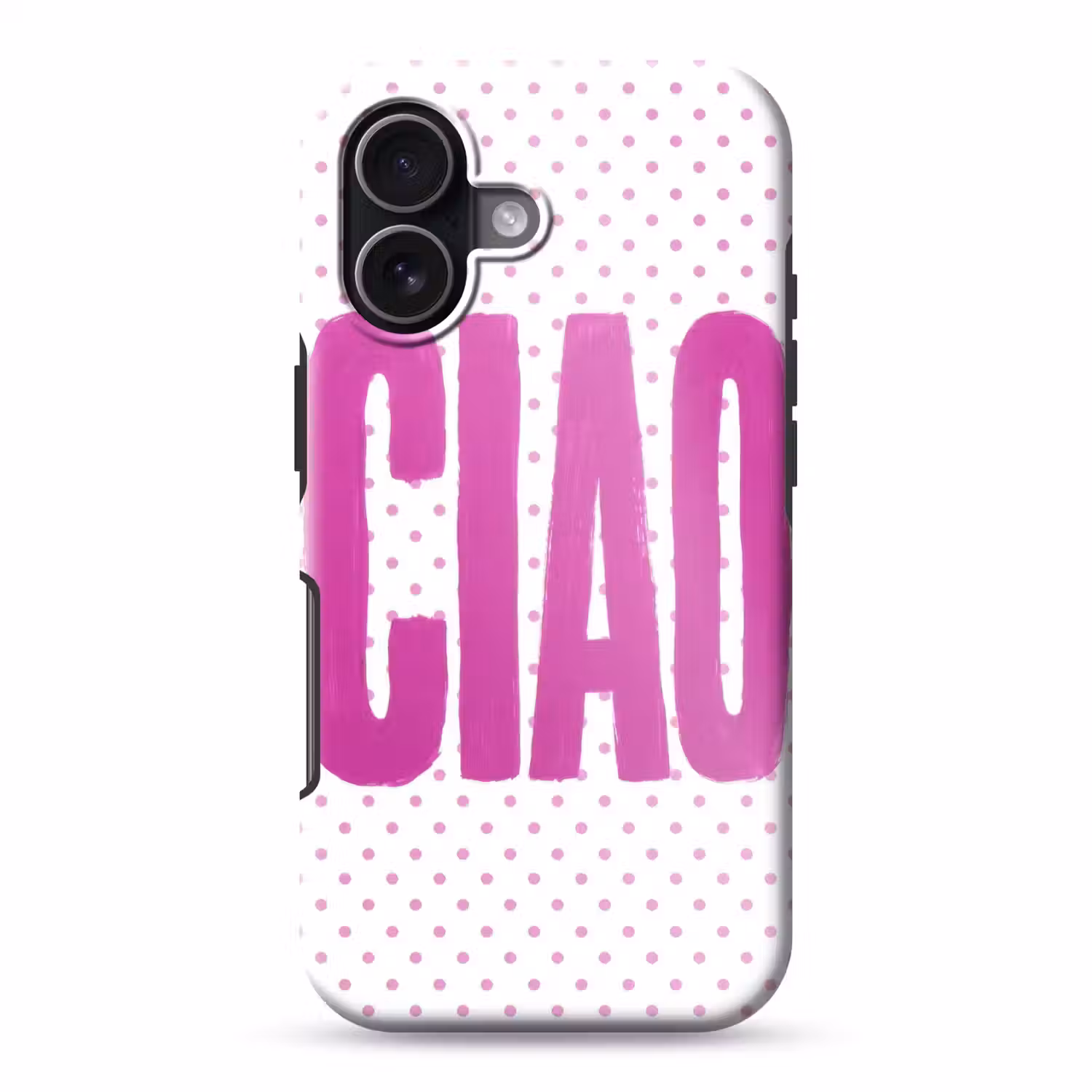 Ciao - Stippen - Roze - Wit Toughcase MagSafe Apple iPhone 17 klein -3d
