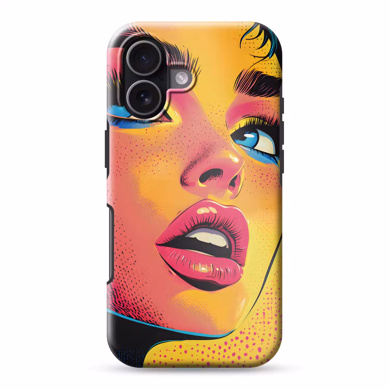 Close-up - Vrouwengezicht - Stippen - Geel Toughcase MagSafe Apple iPhone 17 klein -3d