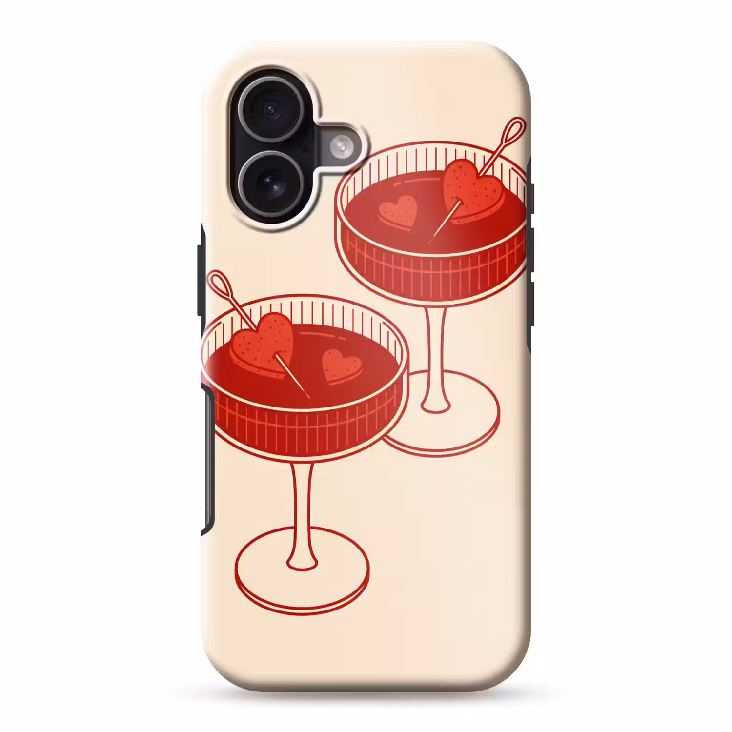 Cocktail - Hartjes - Liefde - Illustratie - Rood Toughcase MagSafe Apple iPhone 17 klein -3d