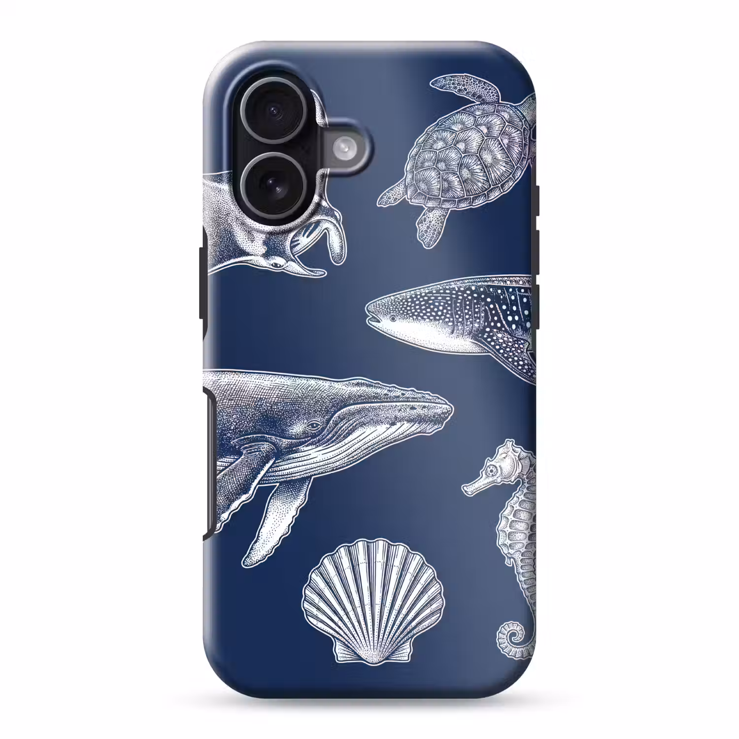 Dieren - Zeeleven - Oceaan - Graveren - Blauw Toughcase MagSafe Apple iPhone 17 klein -3d