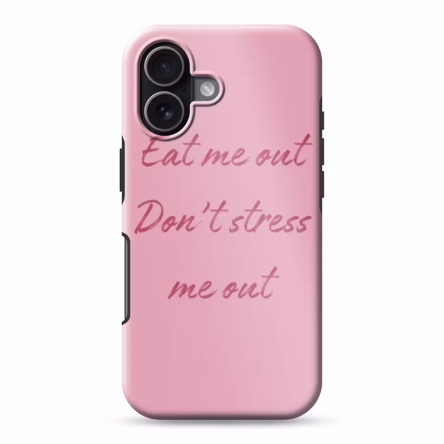 Eat me out don't stress me out - Roze - Handgeschreven Toughcase MagSafe Apple iPhone 17 klein -3d