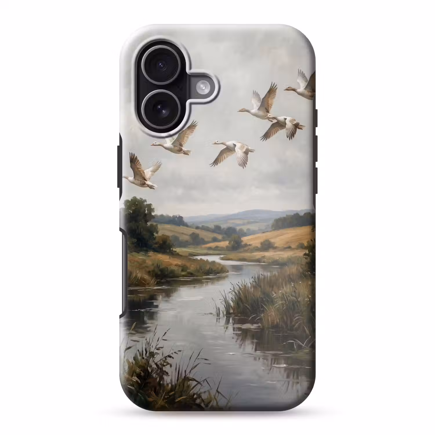 Eenden - Rivier - Landschap - Vlucht - Nostalgisch Toughcase MagSafe Apple iPhone 17 klein -3d