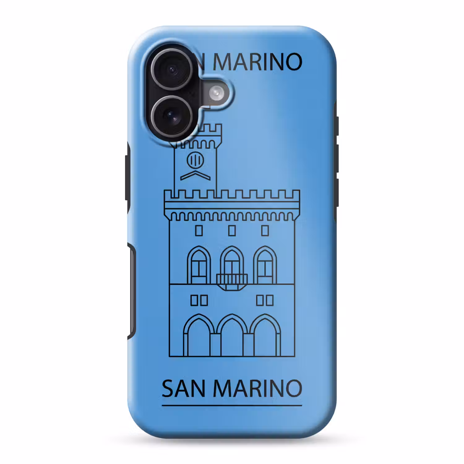 Gebouw - San Marino - Architectuur - Lijntekening - Blauw Toughcase MagSafe Apple iPhone 17 klein -3d