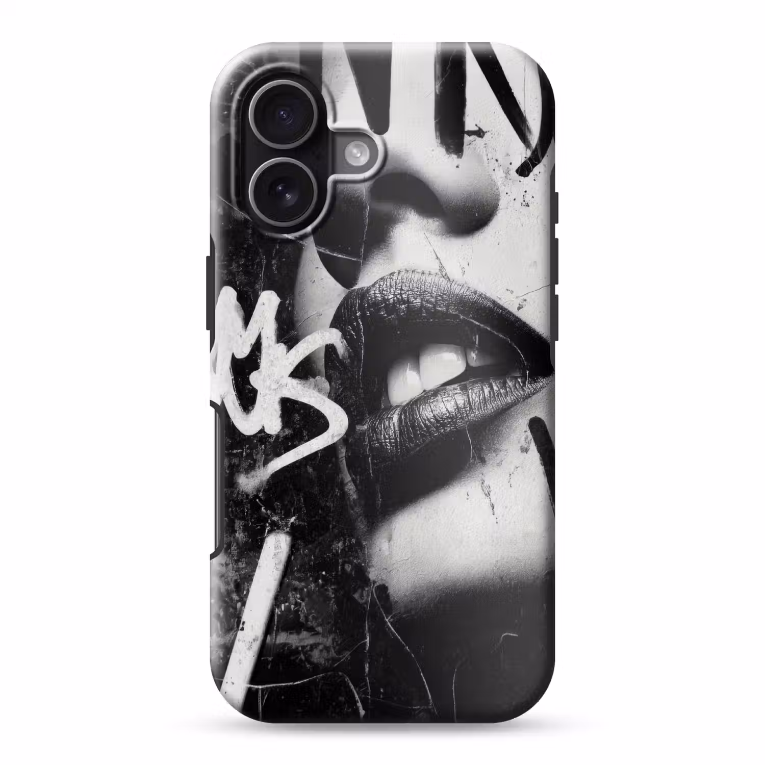 Gezicht - Mond - Graffiti - Zwart Toughcase MagSafe Apple iPhone 17 klein -3d