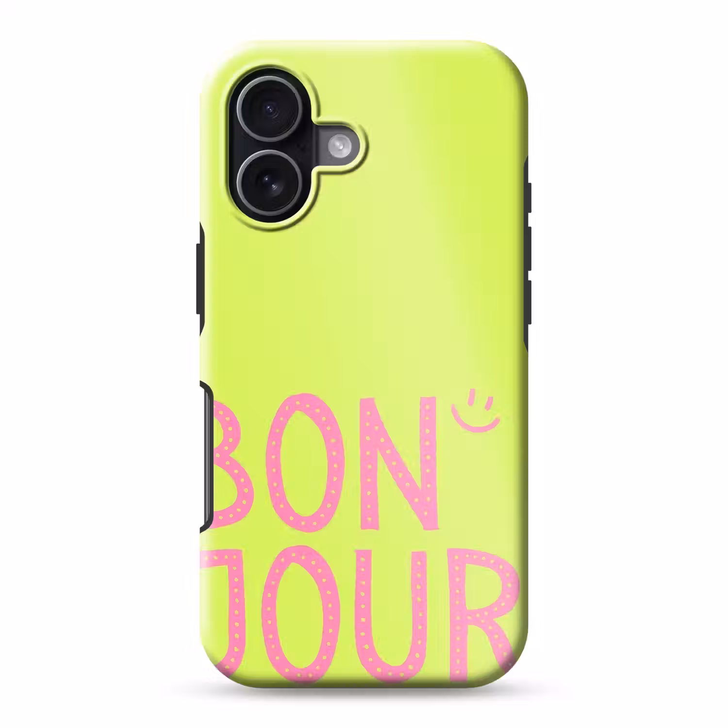 Groen - Smiley - Bonjour - Roze Toughcase MagSafe Apple iPhone 17 klein -3d